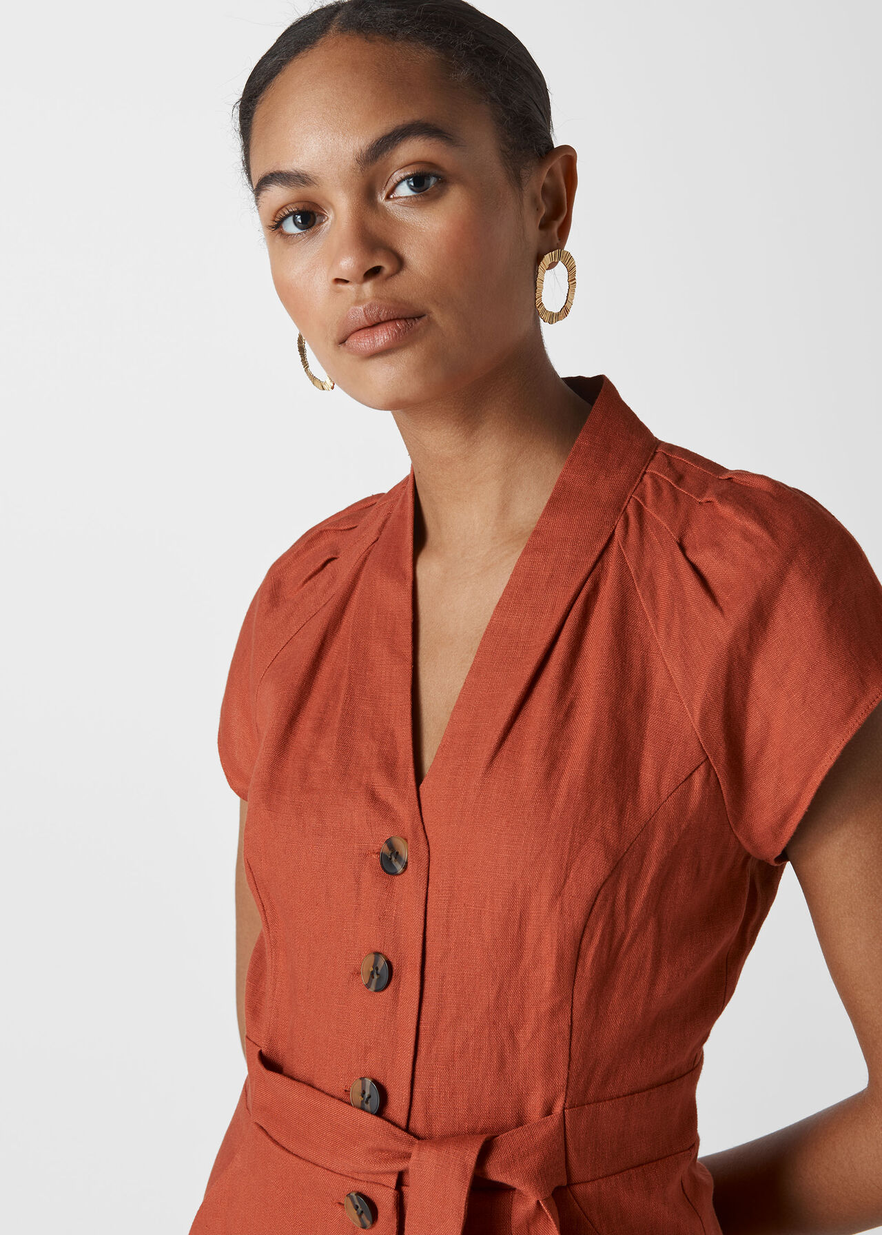 Sana Linen Button Jumpsuit Rust