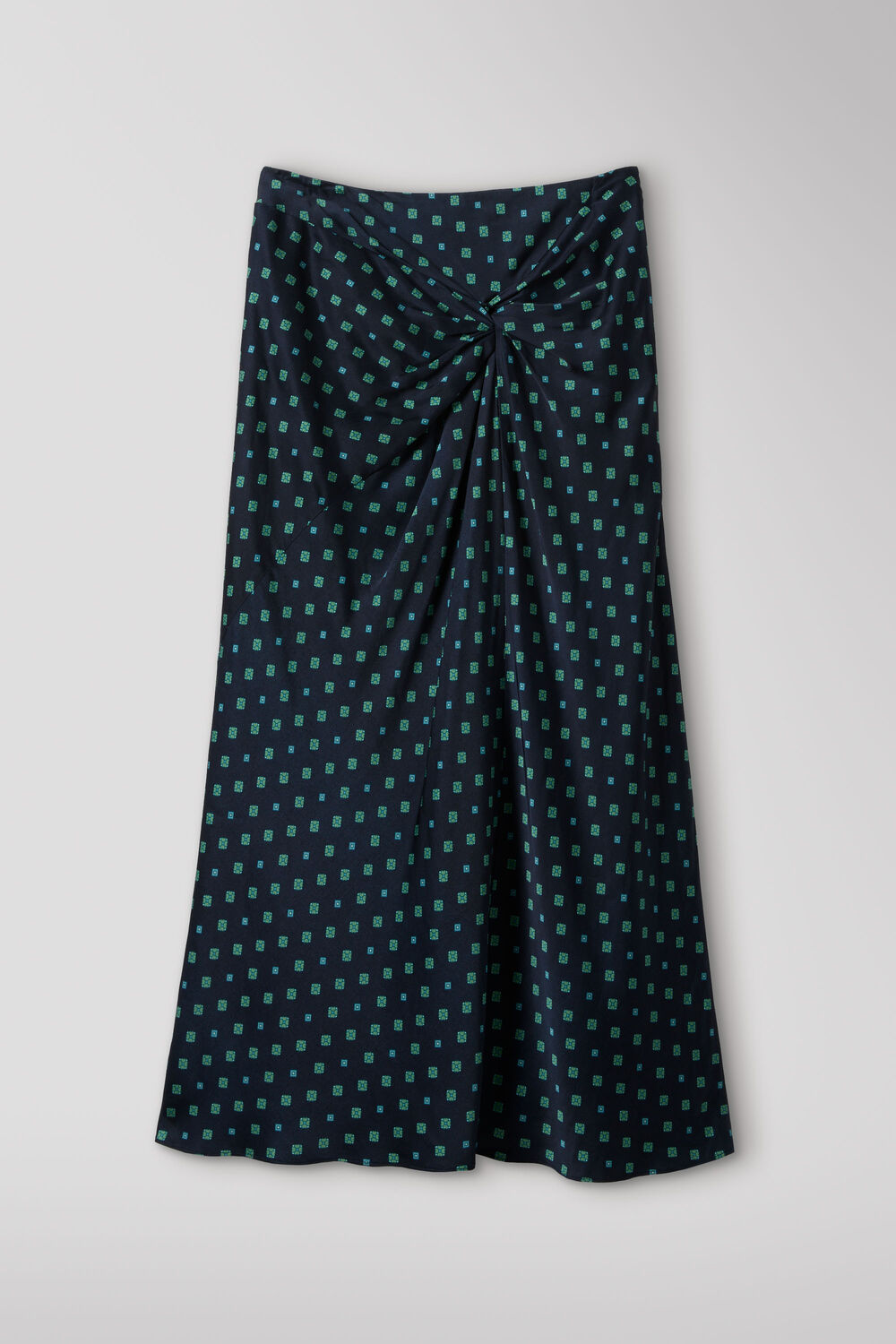 Navy Diamond Geo Twist Midi Skirt