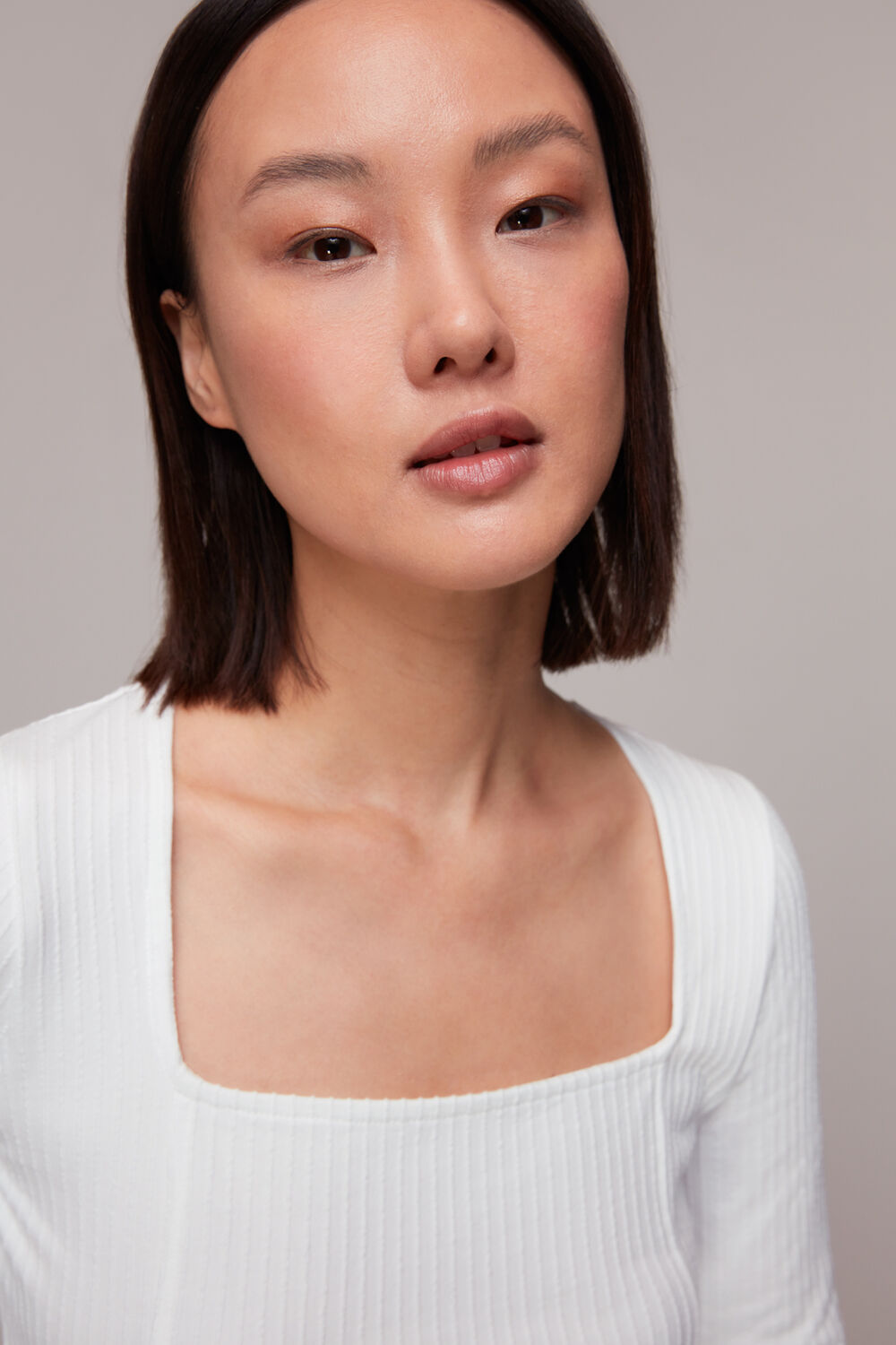 Square Neck Long Sleeve Rib