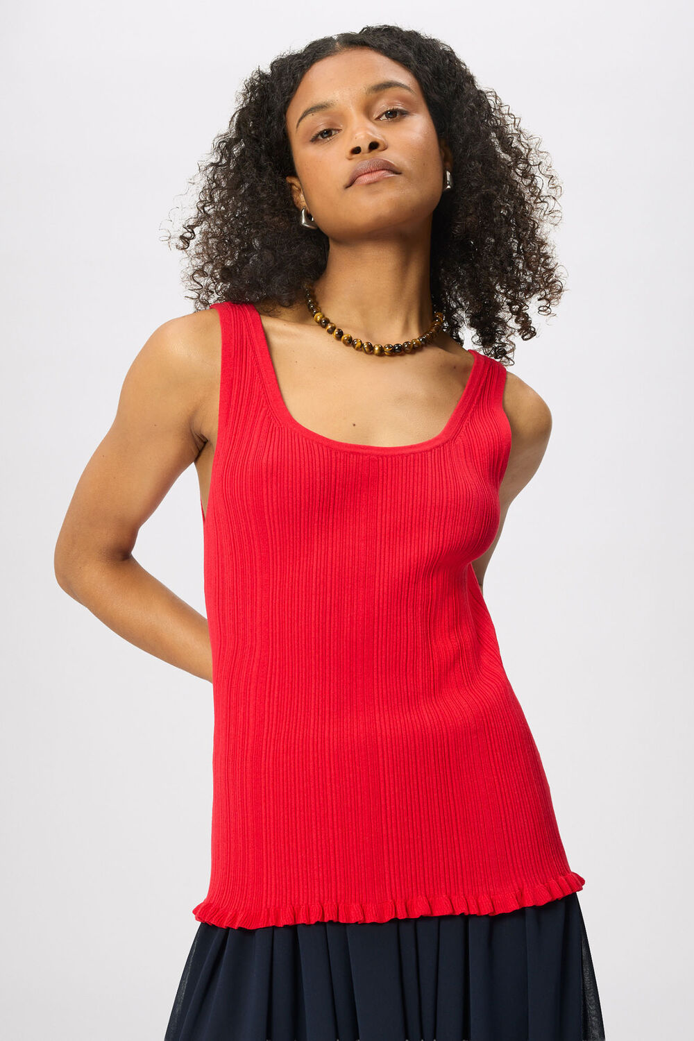 Red Frill Hem Knitted Vest