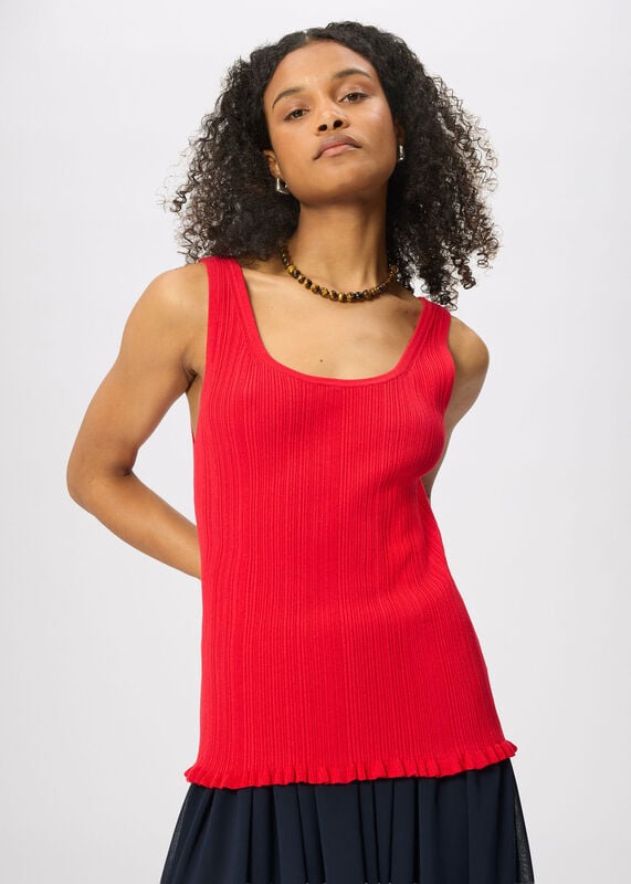 Red Frill Hem Knitted Vest
