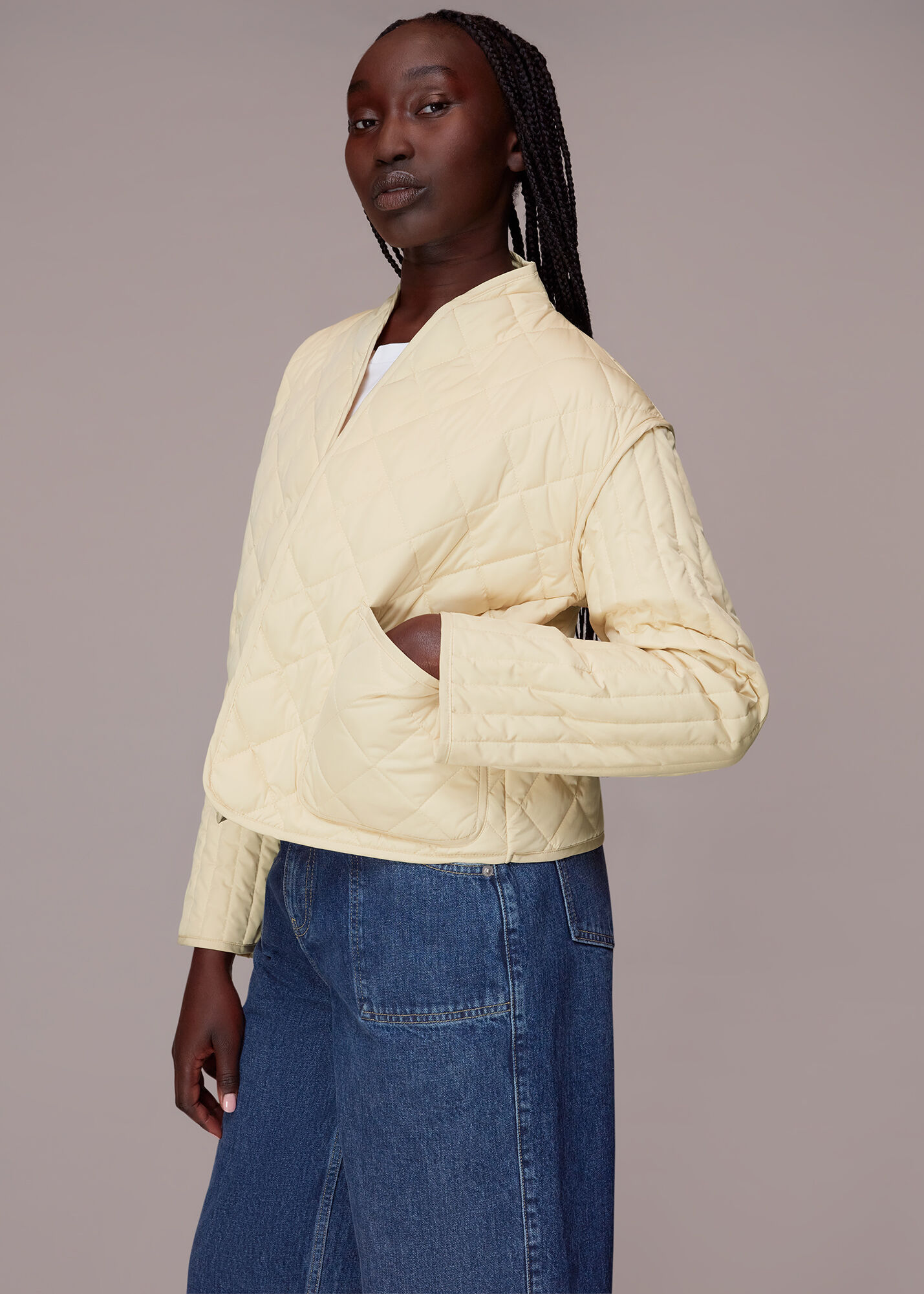 Pale Yellow Lydia Quilted Jacket | WHISTLES | Whistles US |