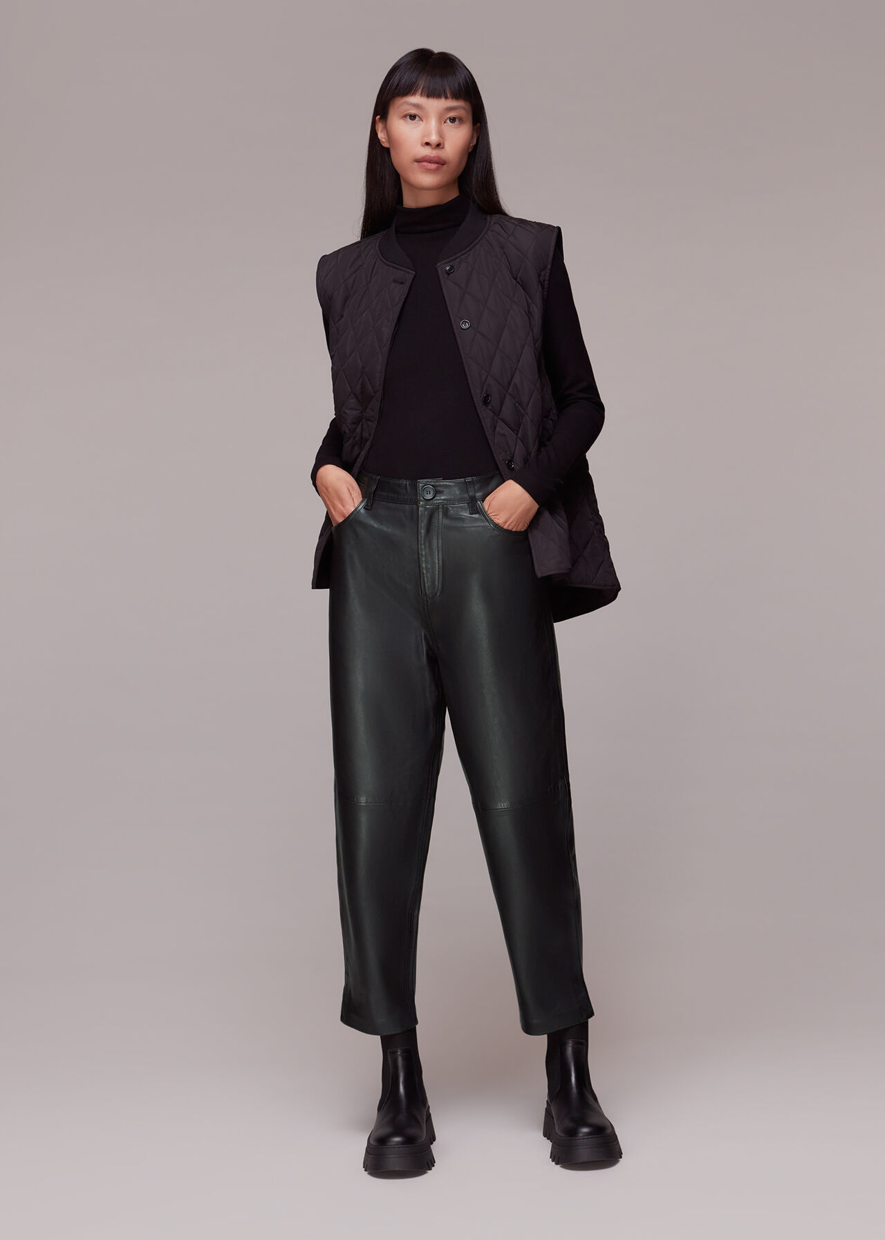 Black Leather Barrel Trouser, WHISTLES