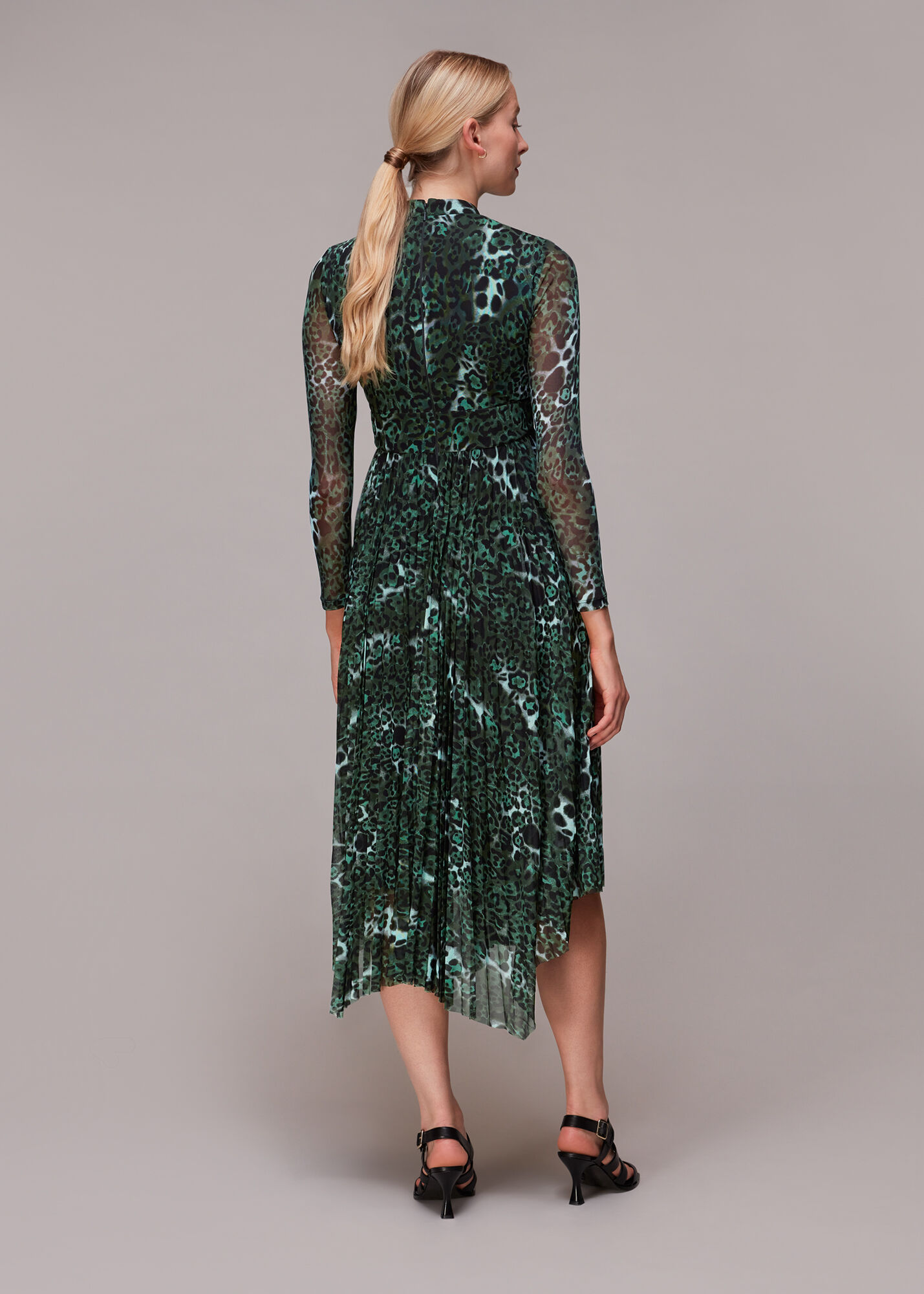 Green/Multi Night Cat Pleated Mesh Dress WHISTLES Whistles US