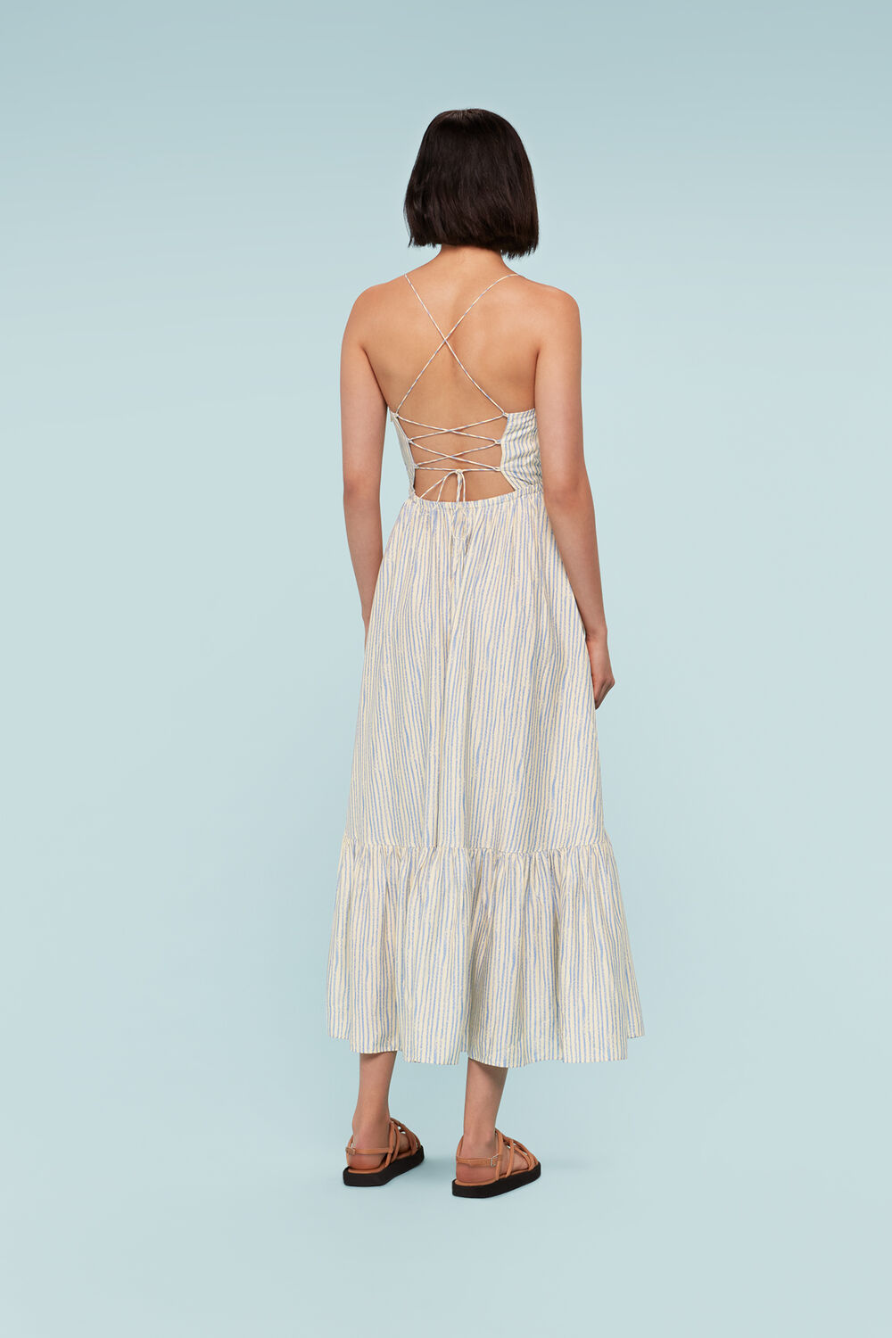 Blue Pastel Stripe Silk Mix Dress