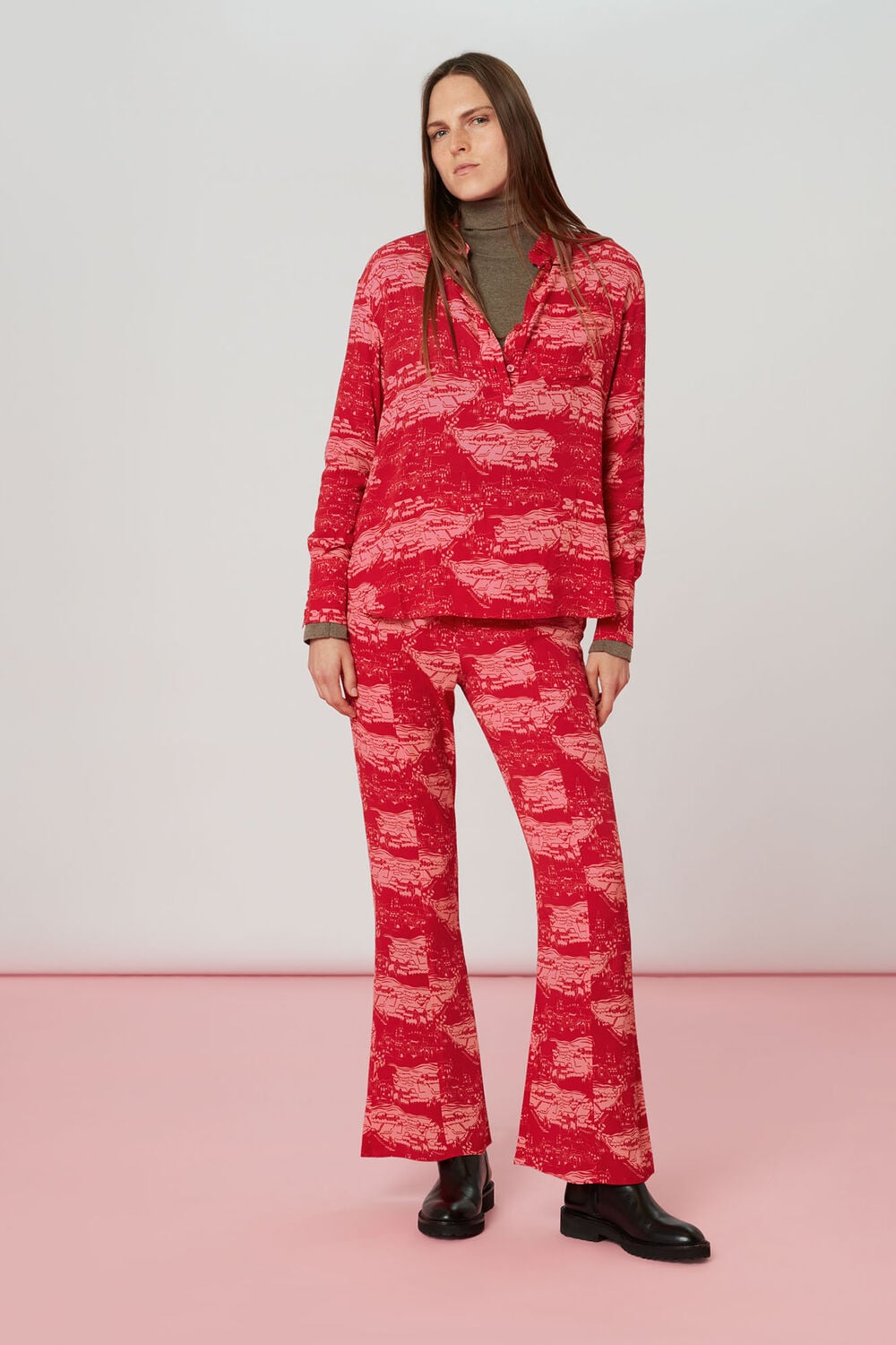 Field Print Flared Trousers