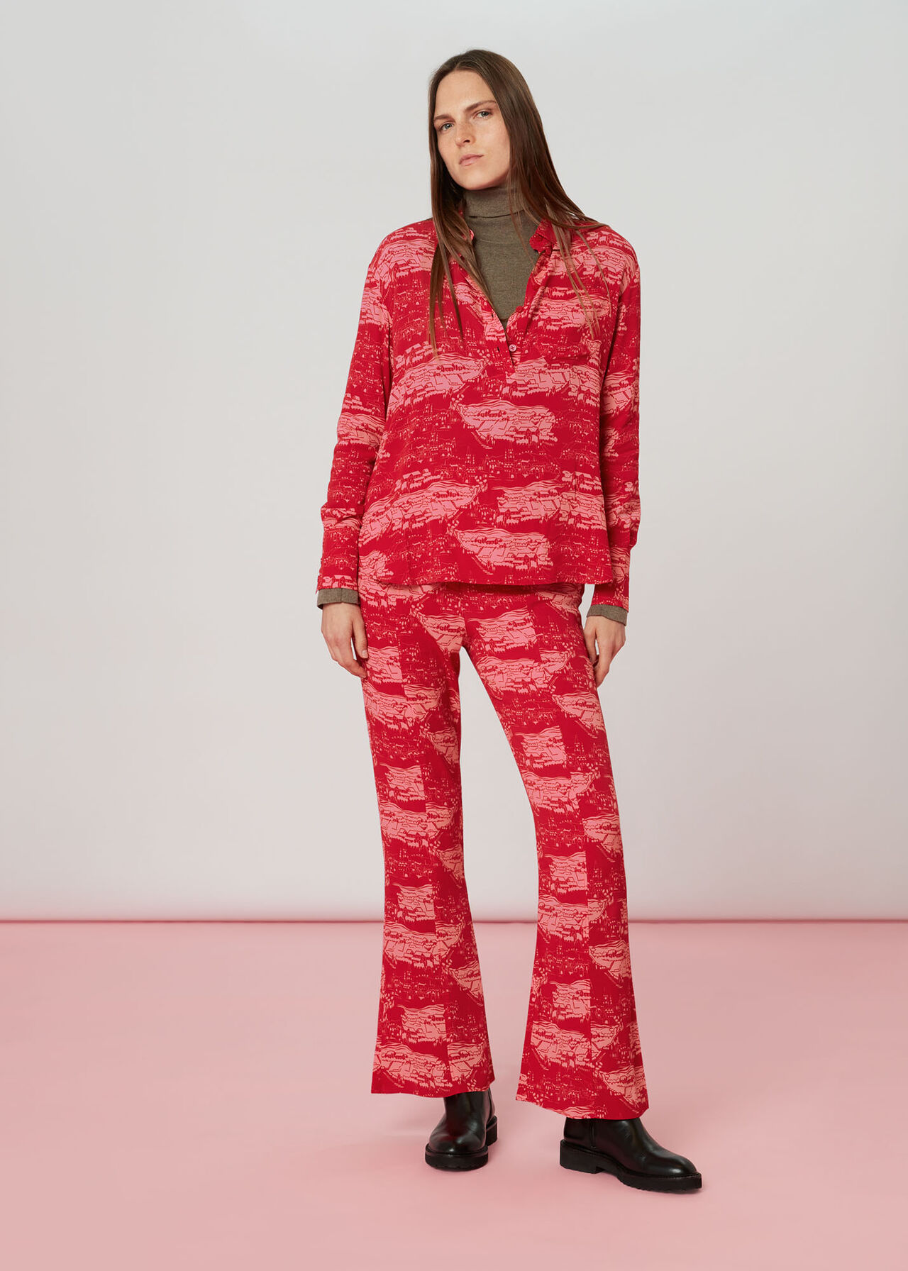 Field Print Flared Trousers