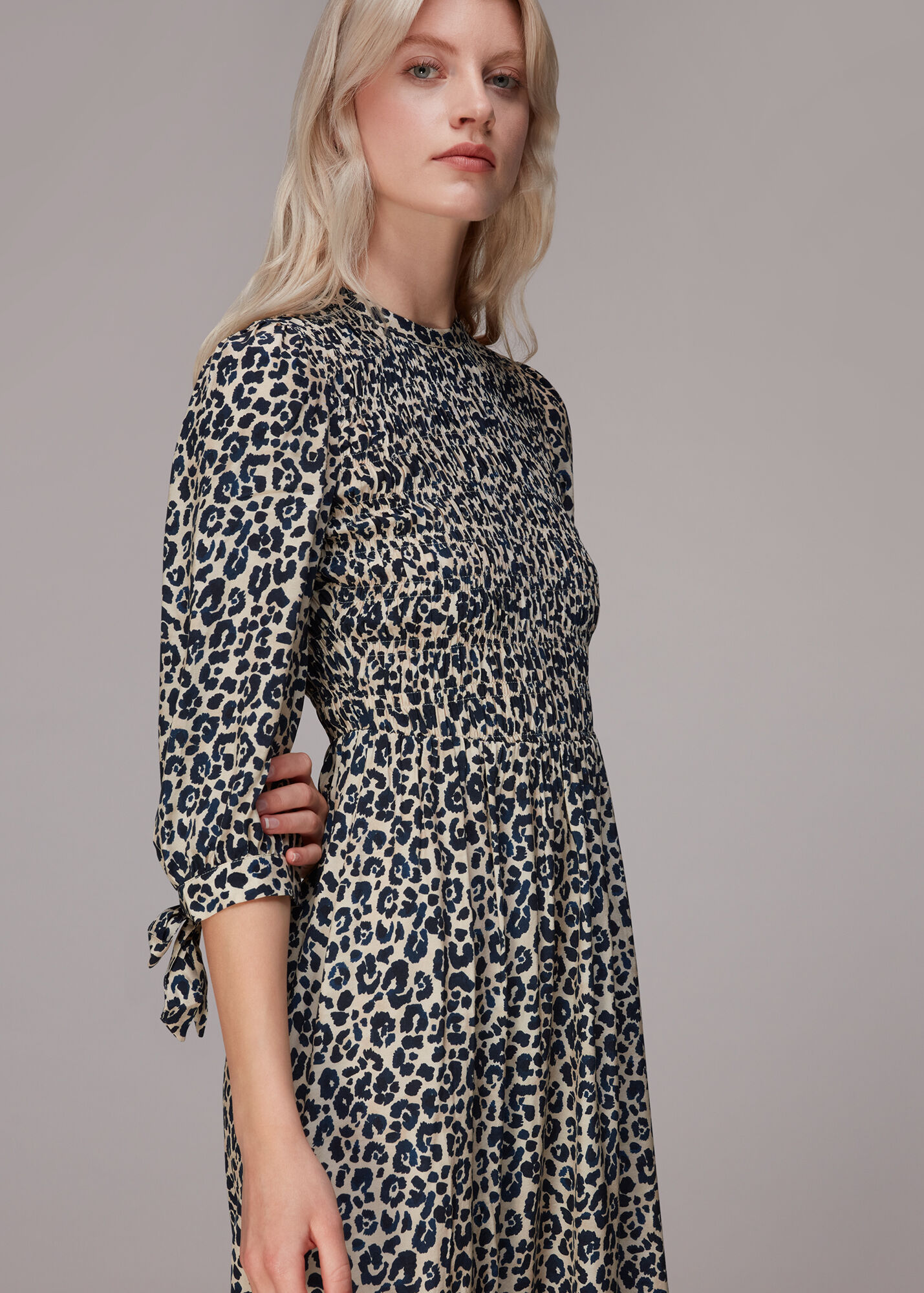 Leopard Print Cheetah Print Shirred Dress WHISTLES