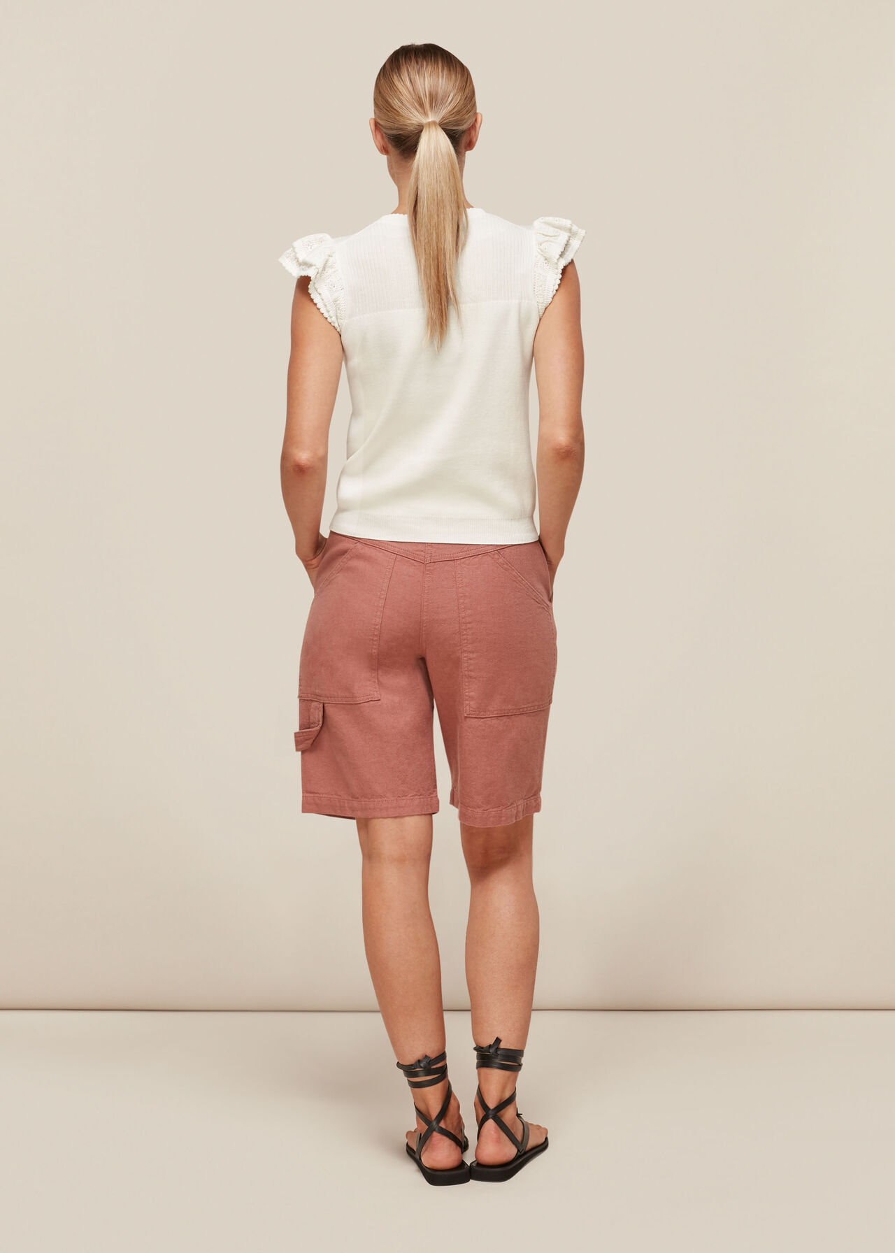 Pointelle Frill Sleeve Top Ivory