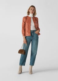 Leather Gathered Sleeve Shirt Toffee