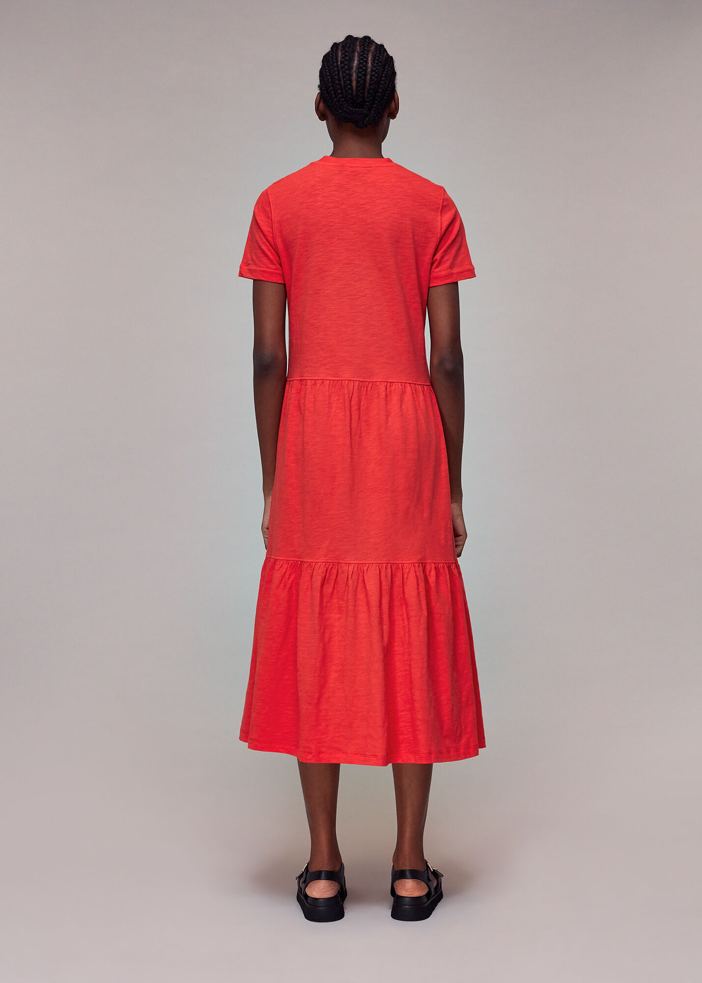 Red Tiered Jersey Midi Dress WHISTLES
