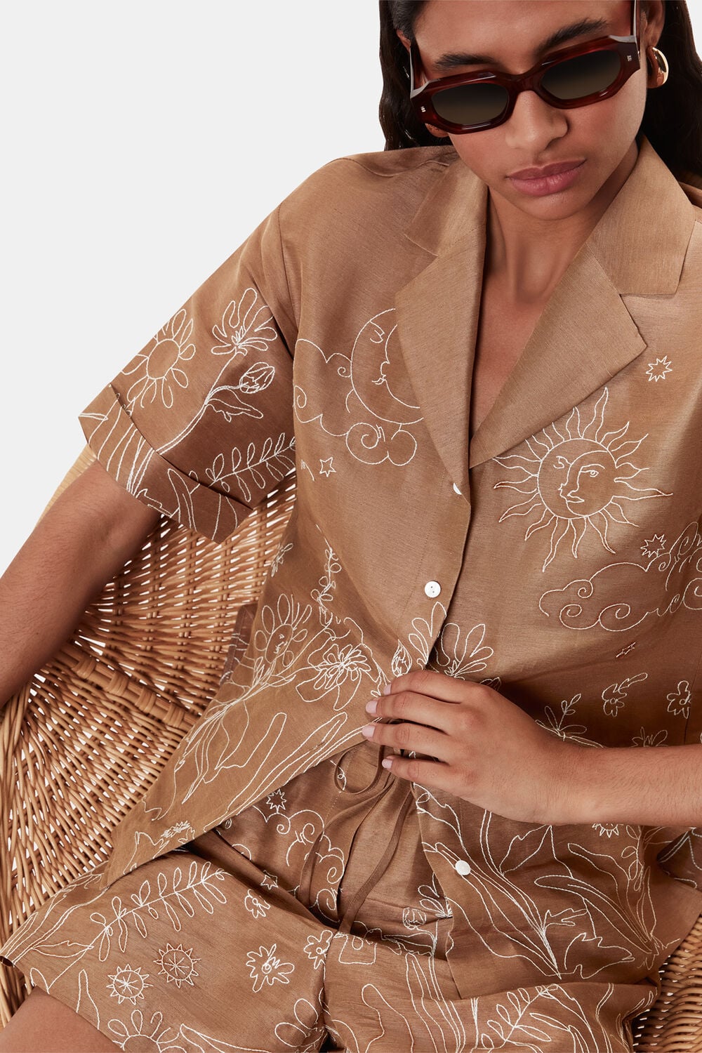 Brown Embroidered Scribble Shirt