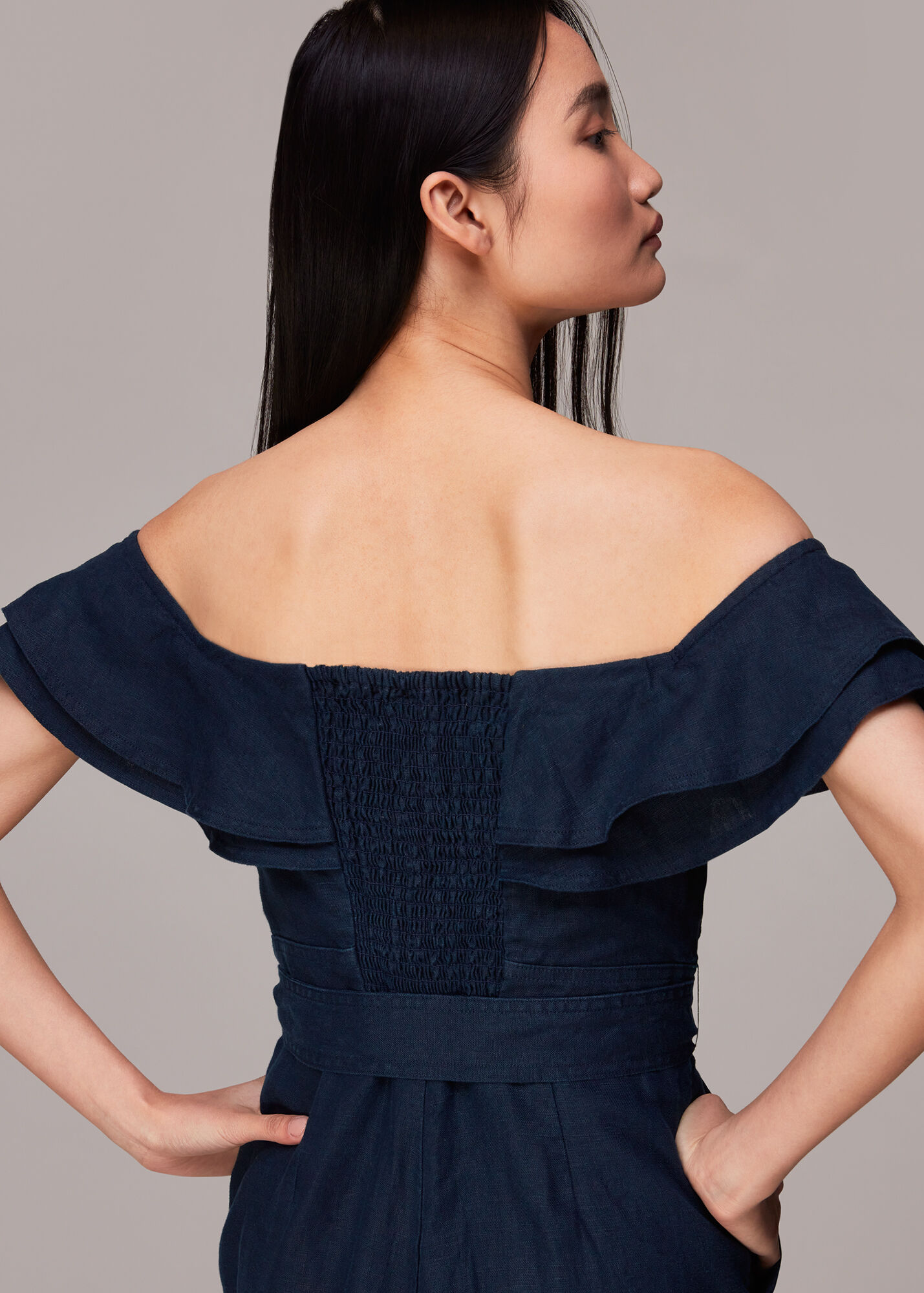 Navy Tabi Linen Bardot Jumpsuit WHISTLES