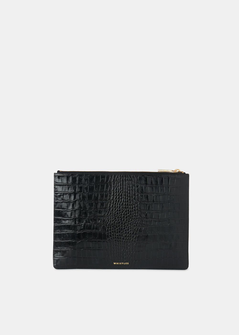 Shiny Croc Medium Clutch Black