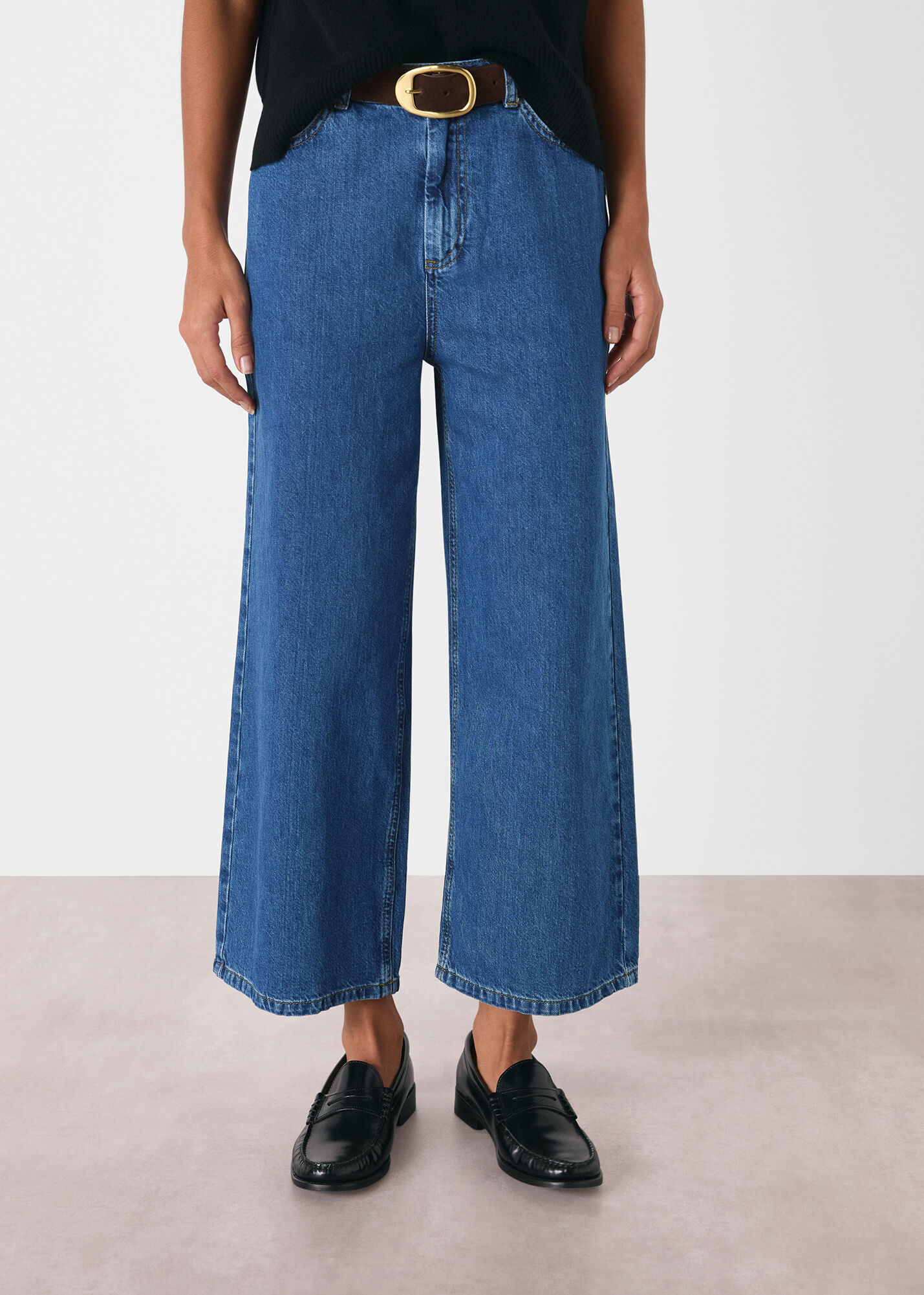 Denim Wide Leg Cropped Jean | WHISTLES | Whistles US |