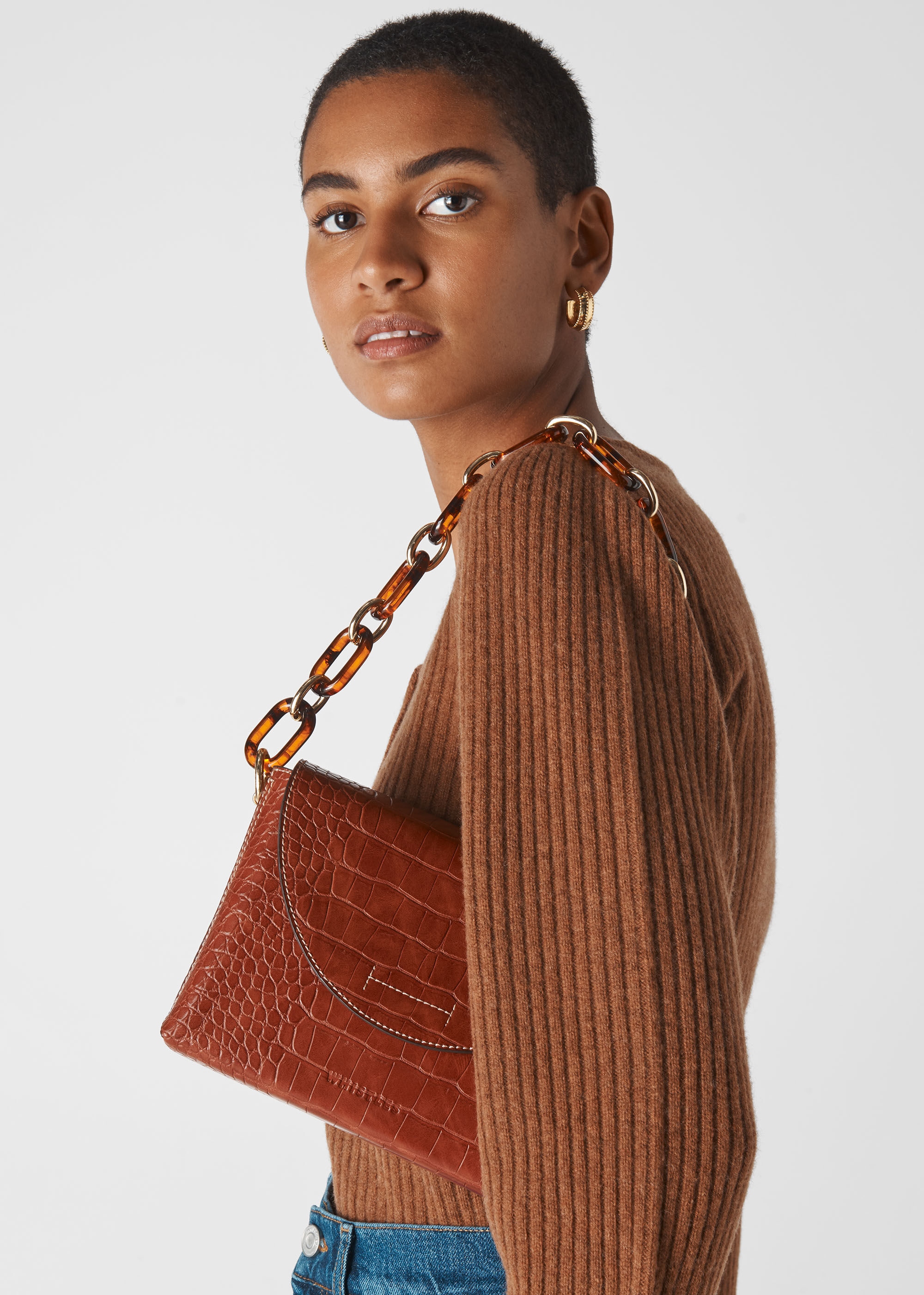 Burgundy Rima Croc Chain Bag WHISTLES Whistles UK