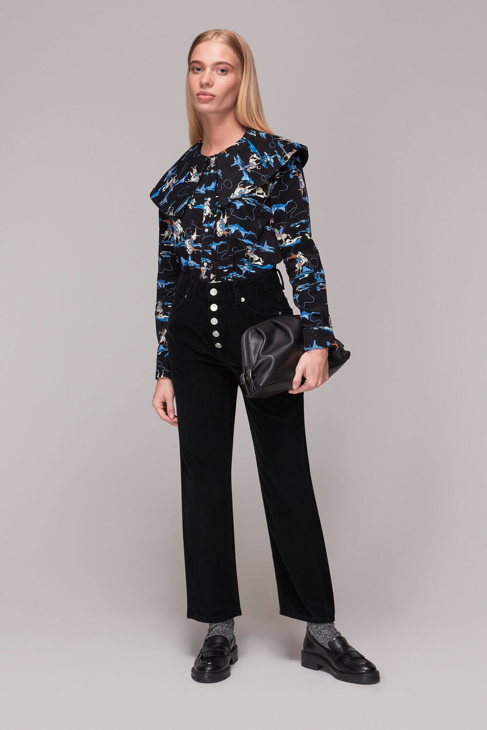 Black Hollie Button Front Cord Jean