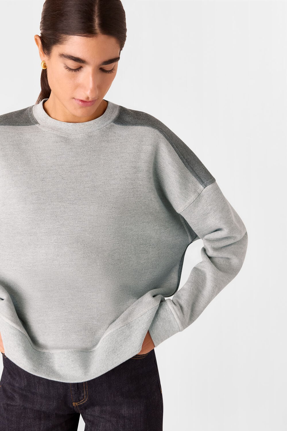 Grey Marl Contrast Detail Sweat