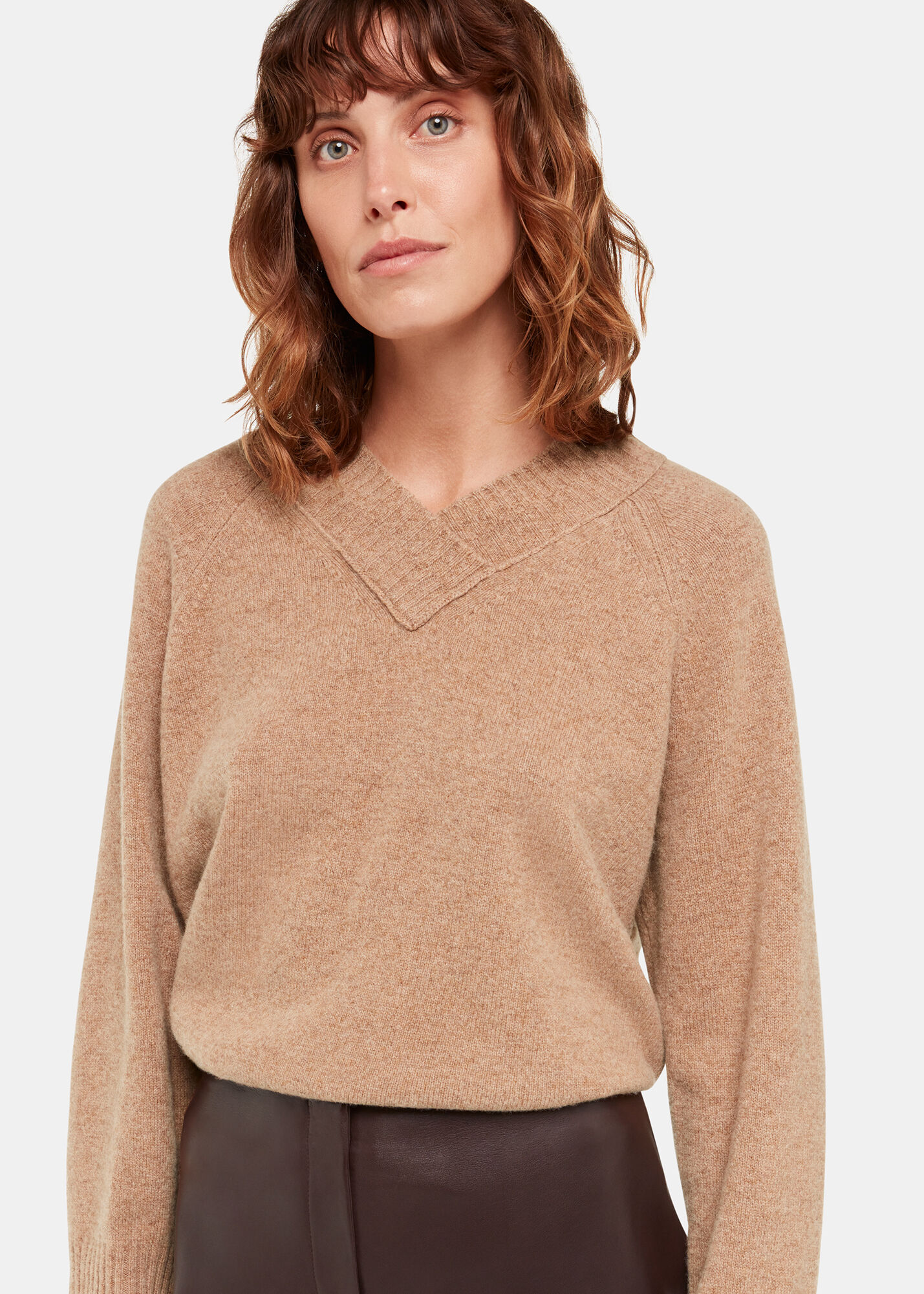 Camel v clearance neck jumper womens