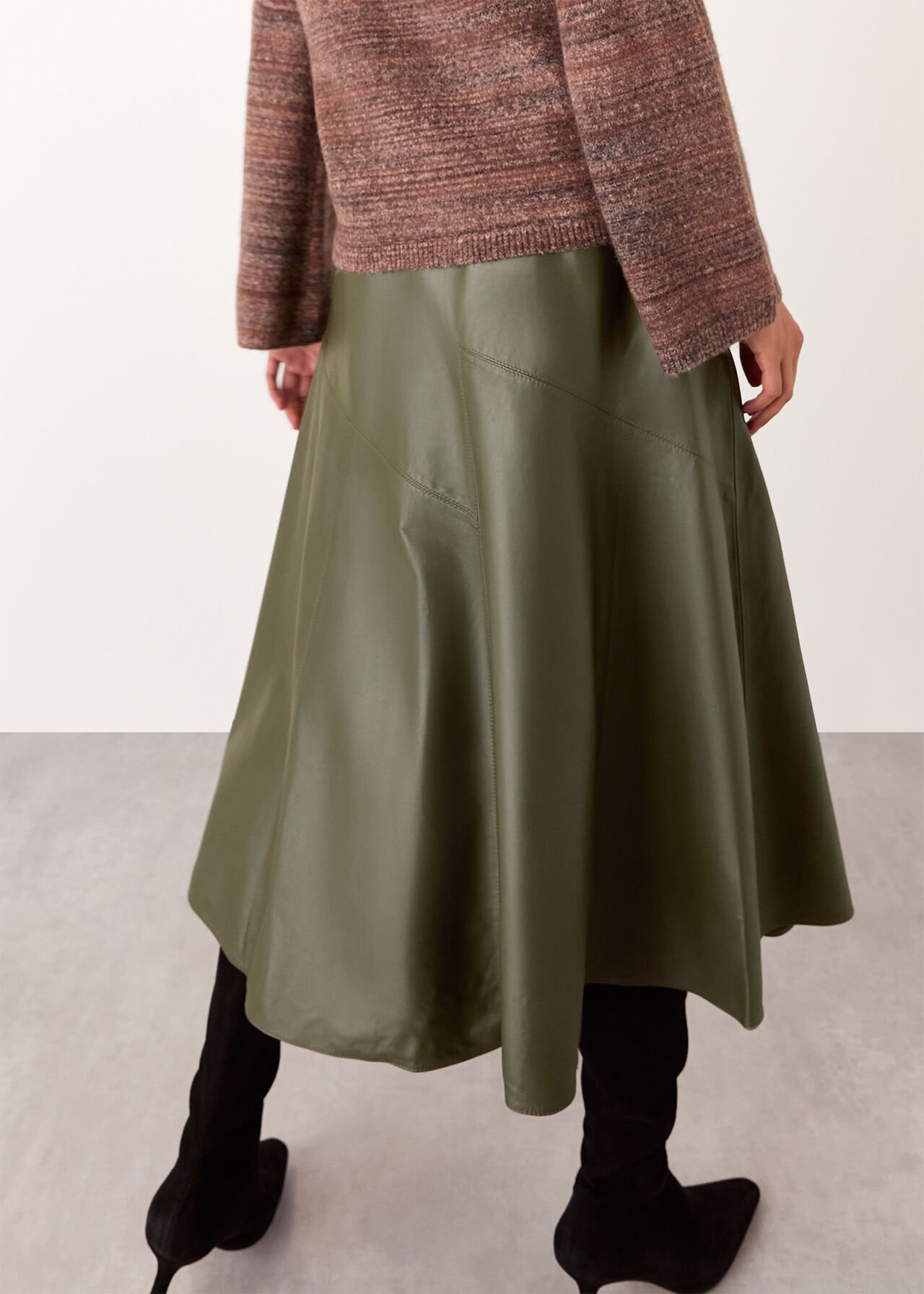 Zig Zag Panel Leather Skirt