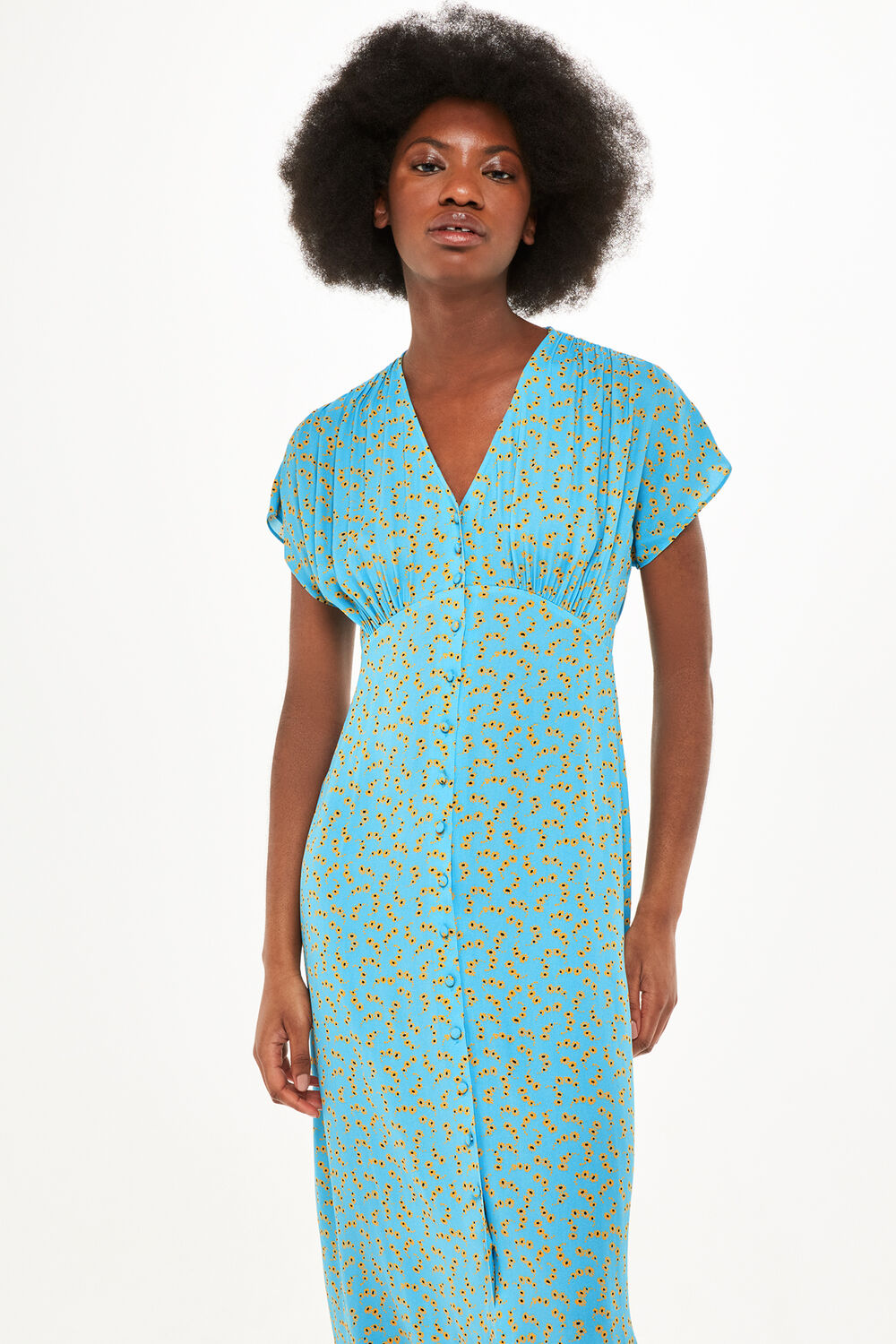 Blue Floral Crescent Midi Dress