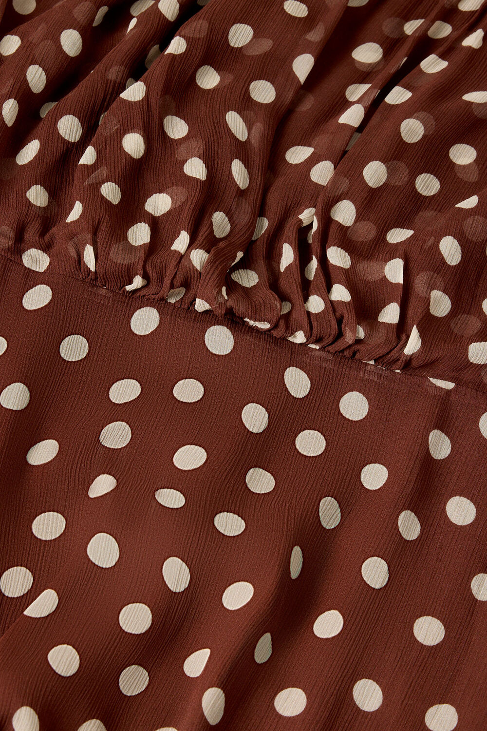 Brown Polka Dot Print Midi Dress
