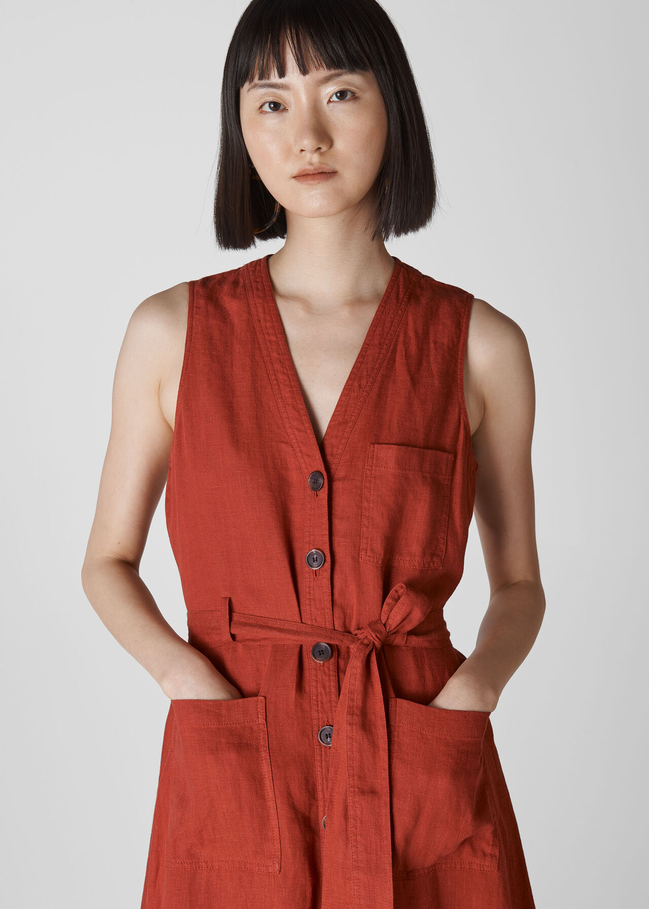 Cody Linen Button Dress Rust