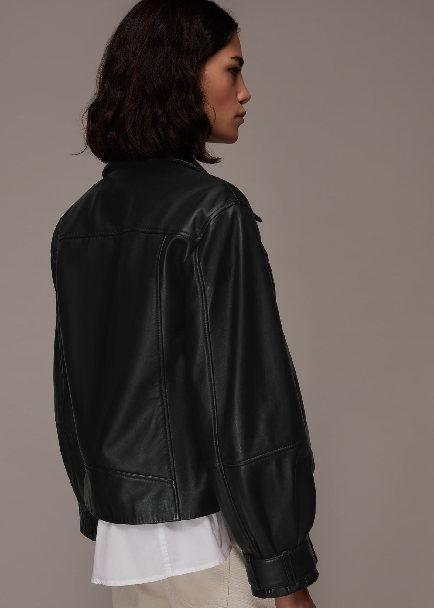 Womens Clothing Jackets Leather jackets Whistles Leather Ellis Balloon Sleeve Biker in Black 