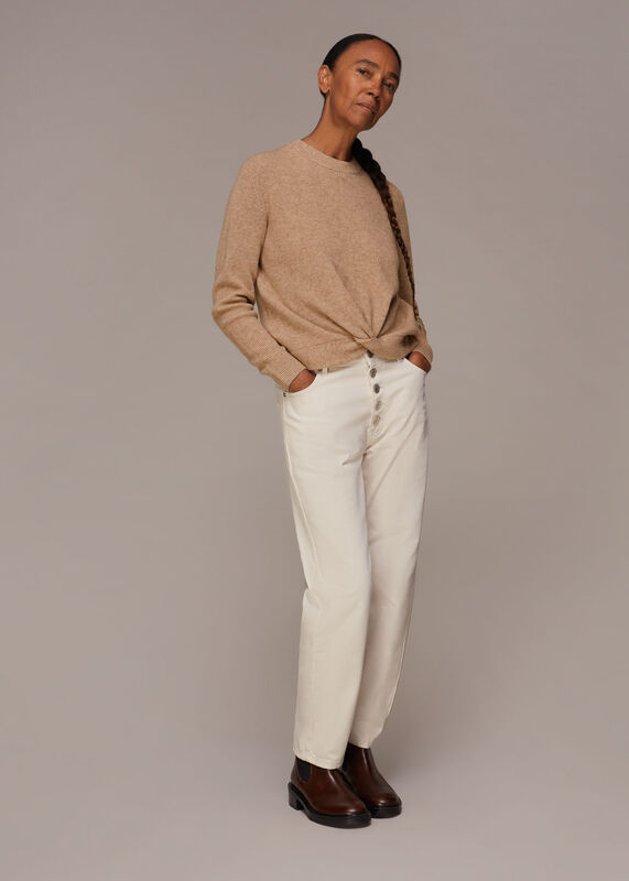 Oatmeal Twist Front Wool Cashmere Knit
