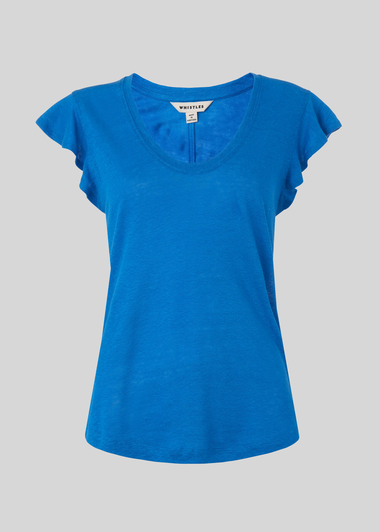 Frill Sleeveless Linen Top Blue