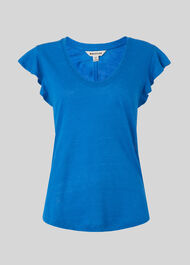 Frill Sleeveless Linen Top Blue