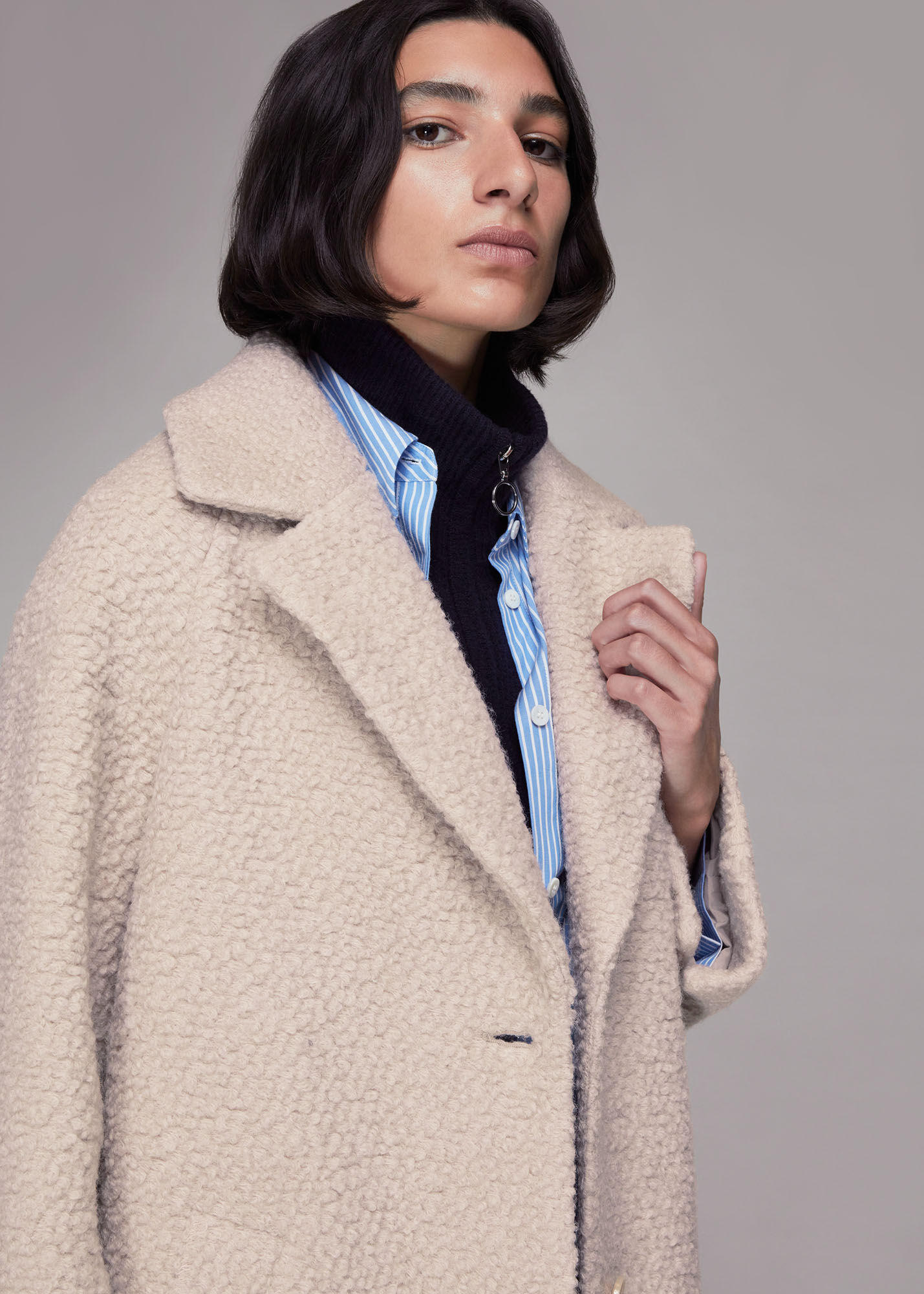 Ivory Daisy Boucle Casual Coat WHISTLES