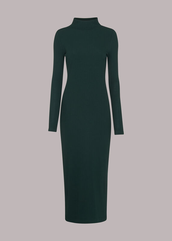 Dark Green Rib Polo Jersey Dress