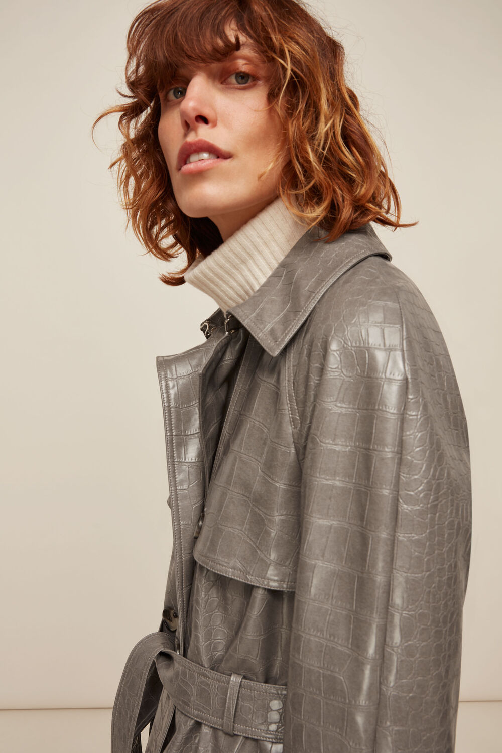 Croc Belted Trench Coat