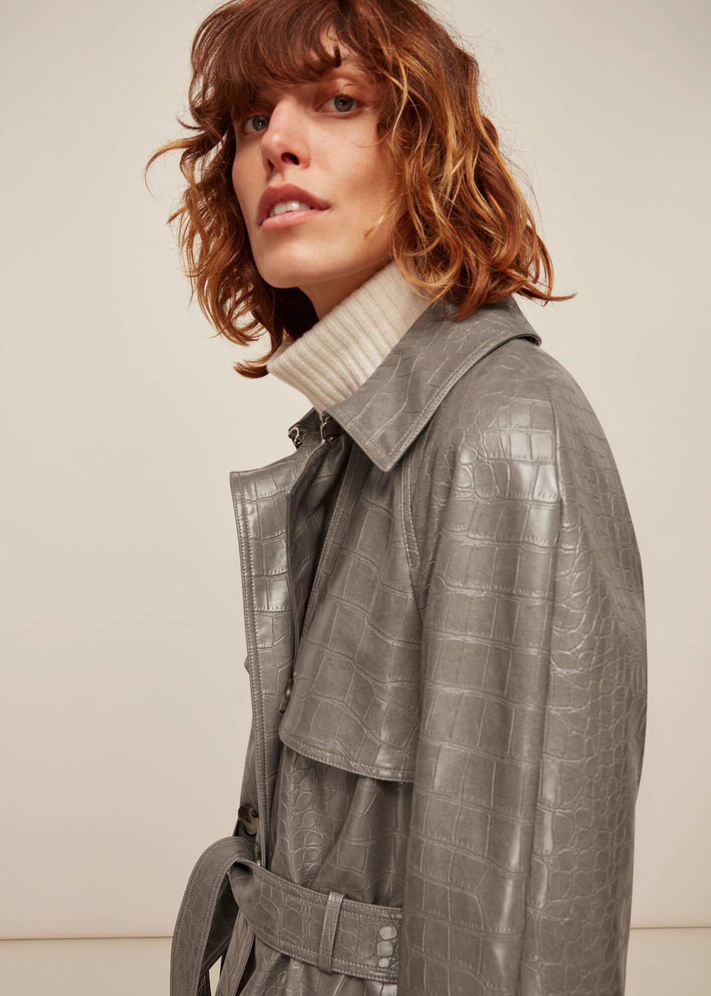 Grey Croc Belted Trench Coat | WHISTLES