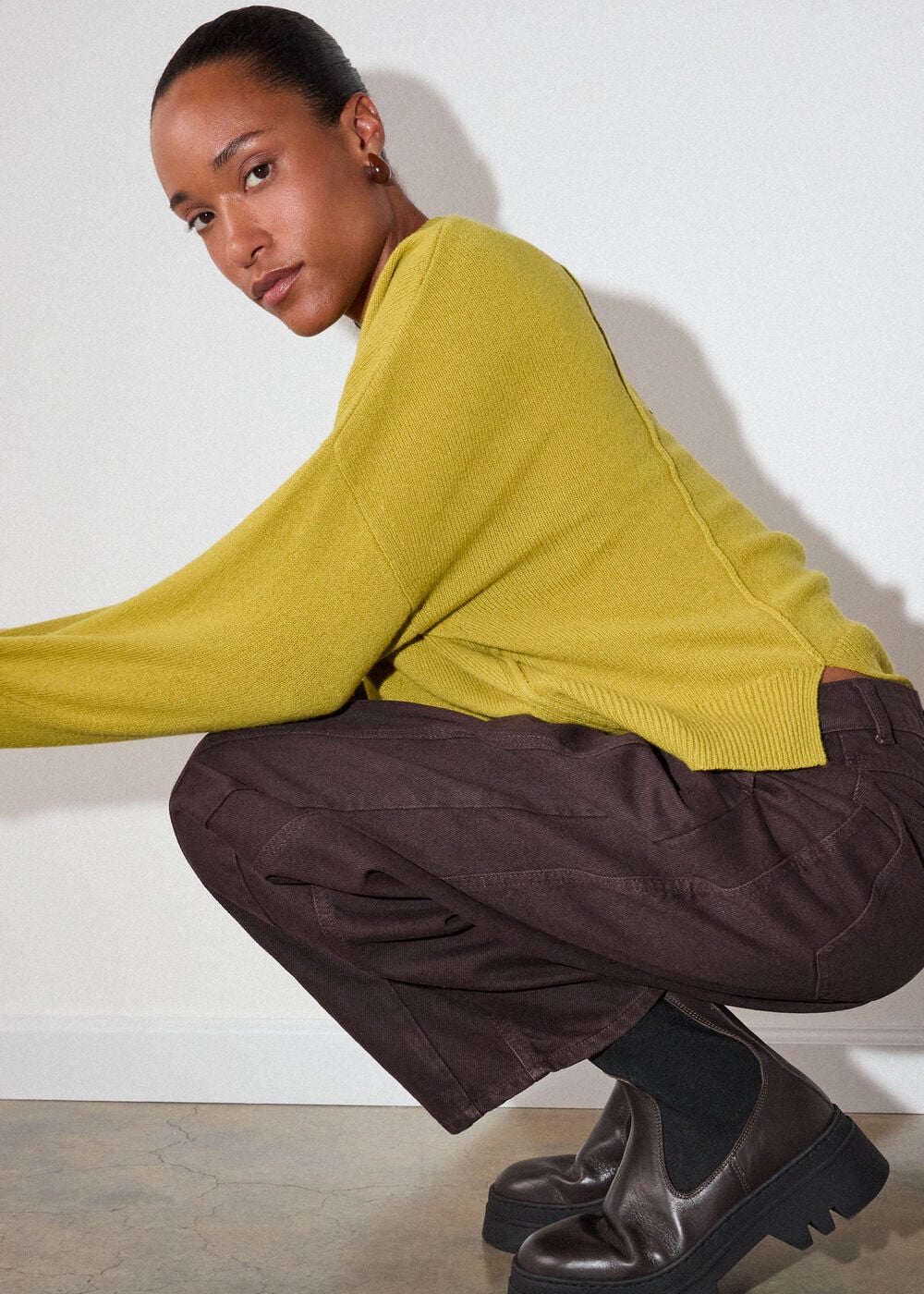 Yellow Wool Seam Detail Crew Knit