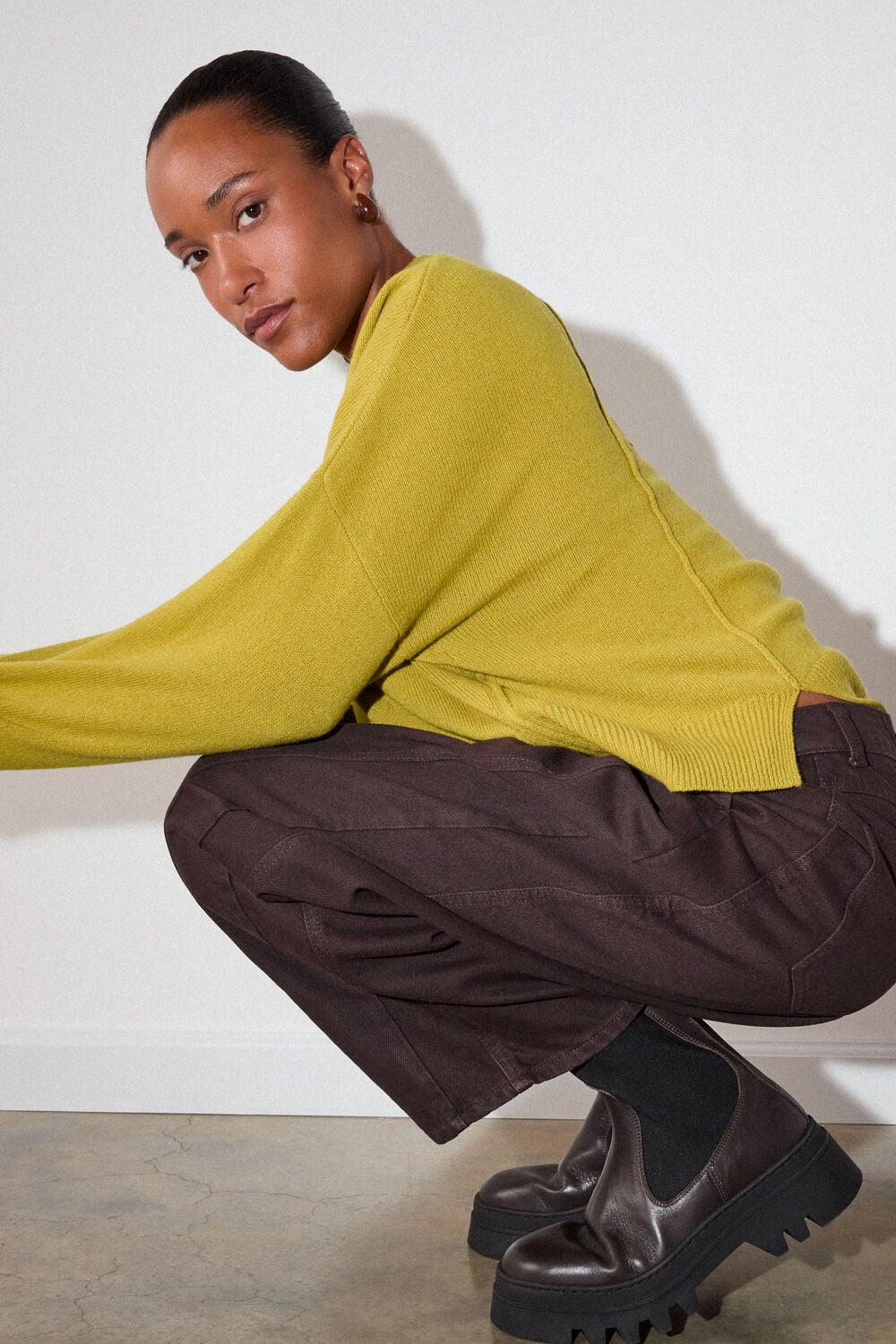 Yellow Wool Seam Detail Crew Knit