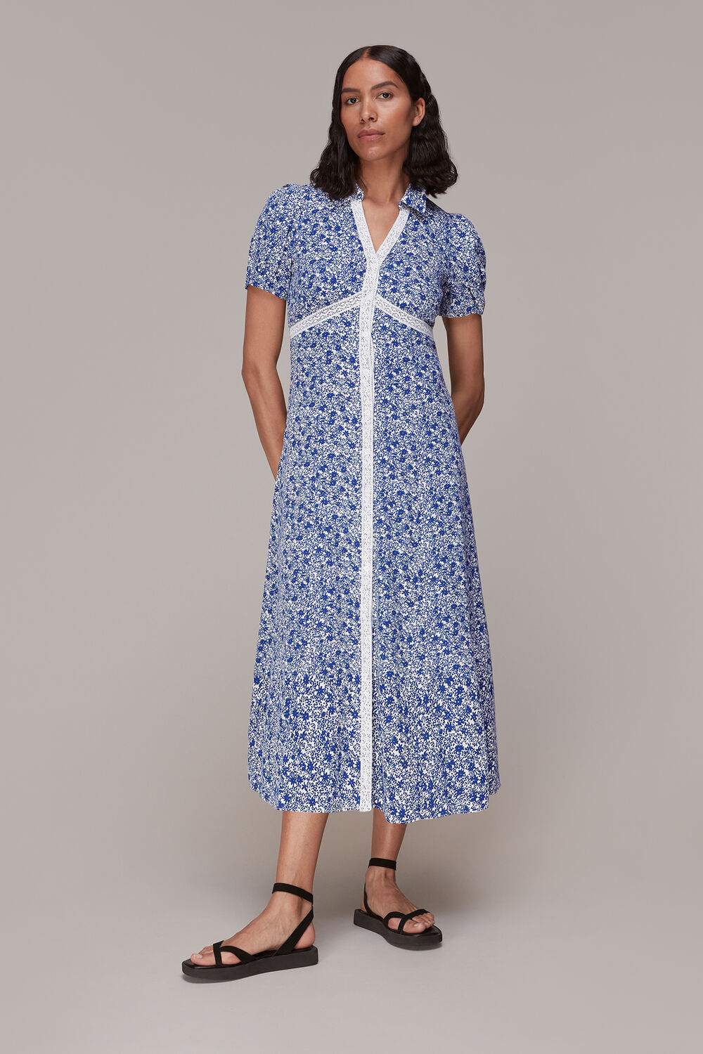 Blue Twin Daisy Print Midi Dress