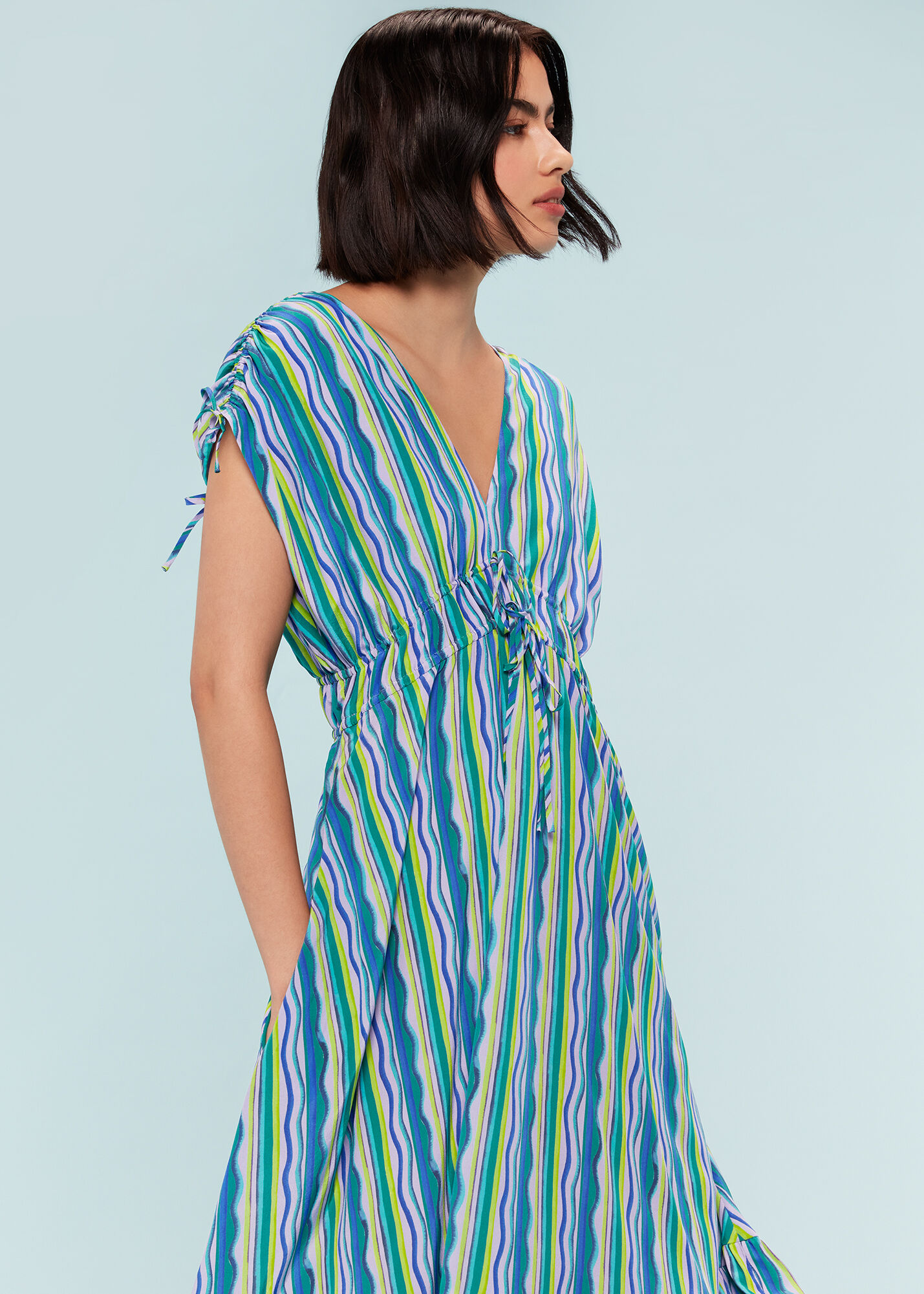 Multicolour Wiggle Stripe Silk Dress WHISTLES Whistles US