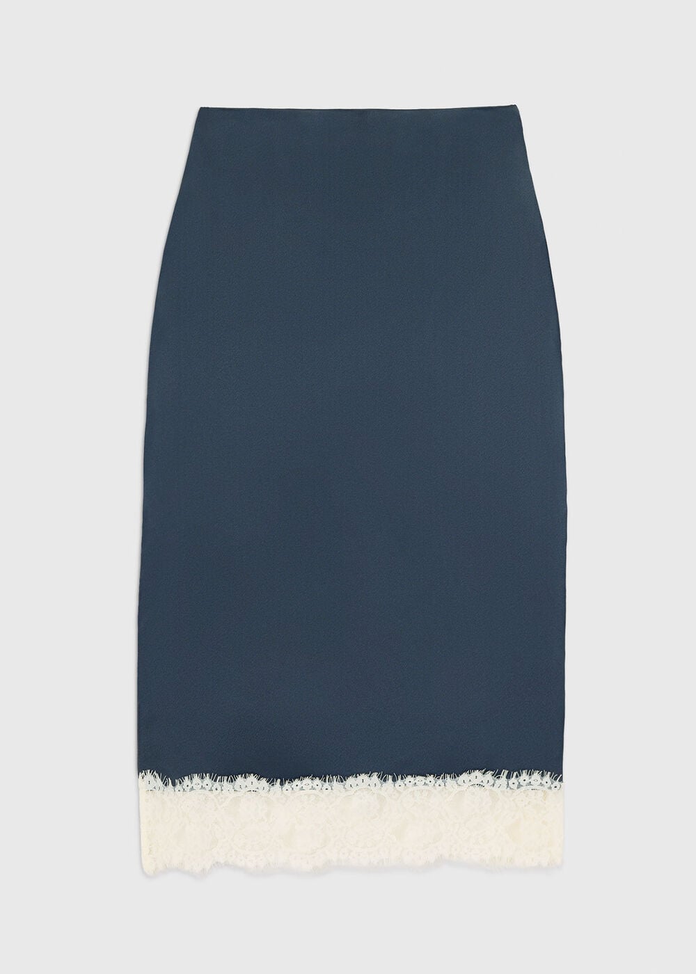 Lace Hem Satin Midi Skirt