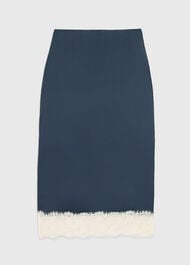 Lace Hem Satin Midi Skirt