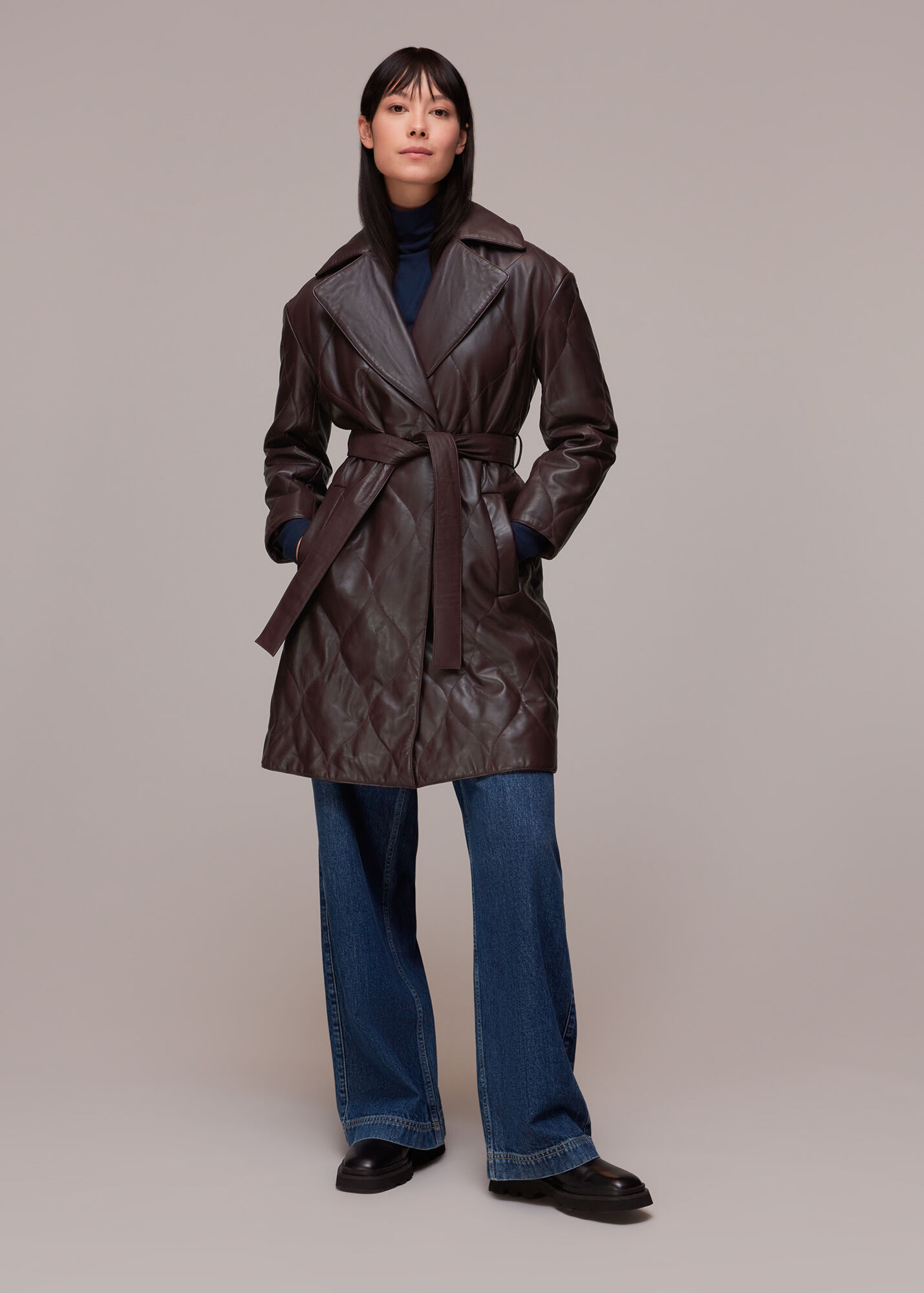 Burgundy Luna Leather Belted Jacket WHISTLES Whistles UK