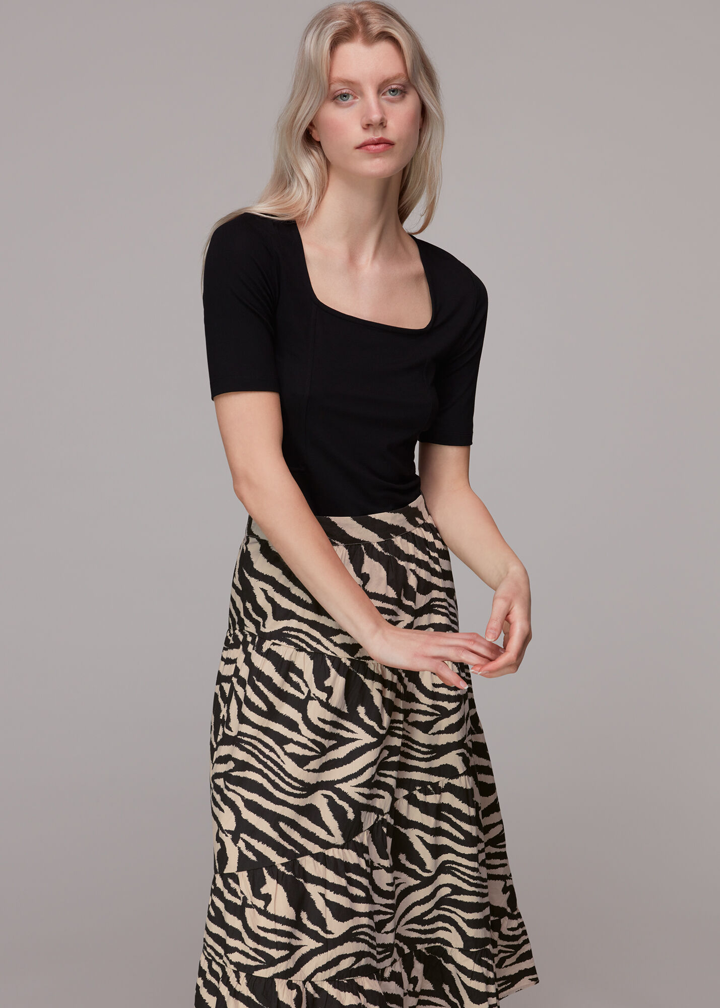Multicolour Mountain Zebra Tiered Skirt WHISTLES
