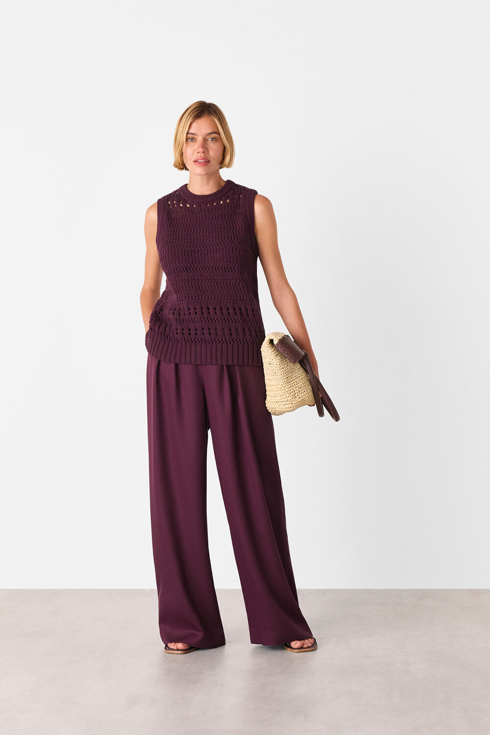 Plum Pleat Front Relaxed Trouser