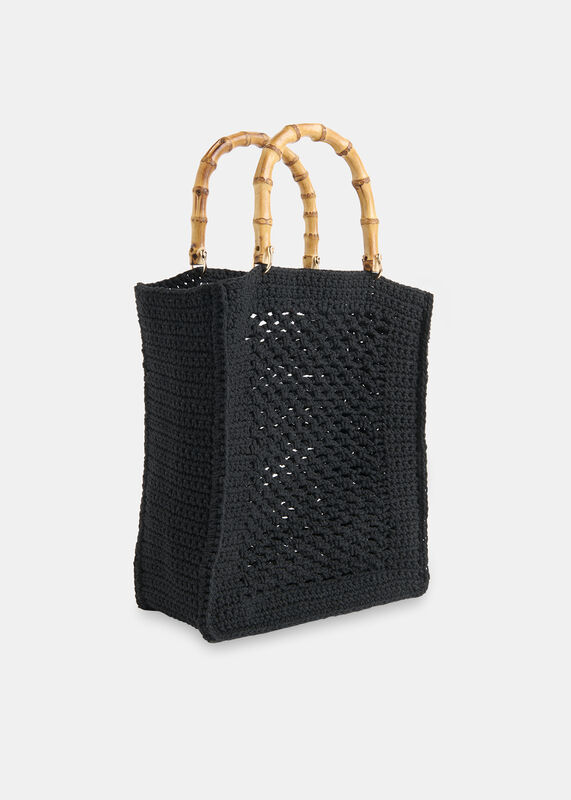 Black Bamboo Handle Crochet Bag