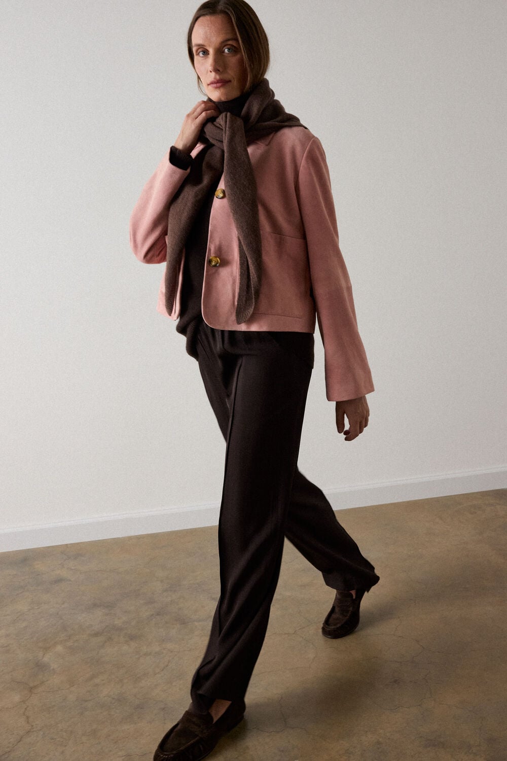 Button Cropped Suede Jacket