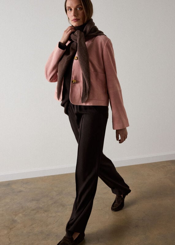 Pink Button Cropped Suede Jacket
