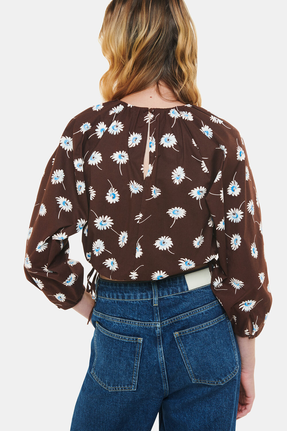 Brown Watercolour Daisy Poplin Top
