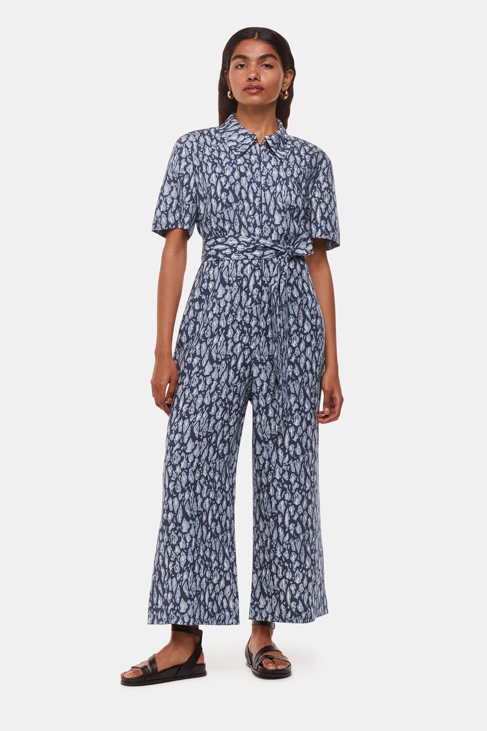 Petite Leopard Linen Blend Jumpsuit