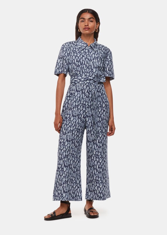 Petite Leopard Linen Blend Jumpsuit